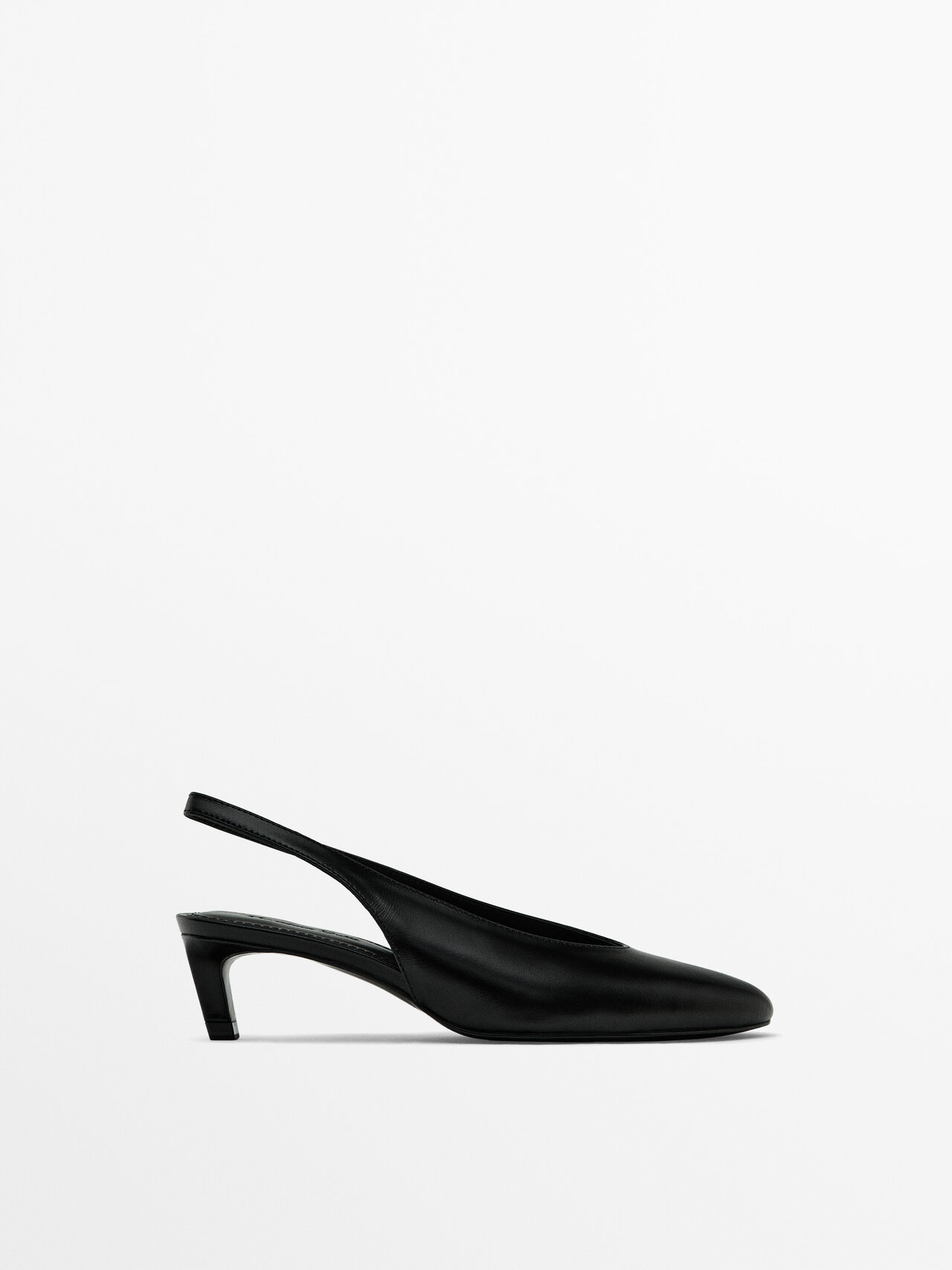 Massimo Dutti Round Toe Slingback Heeled Shoes In Black