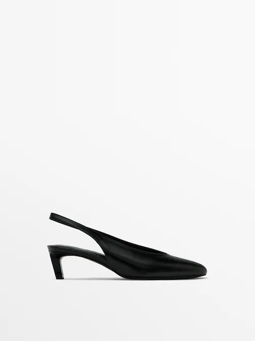 Round toe slingback heeled shoes · Black · Heel Shoes