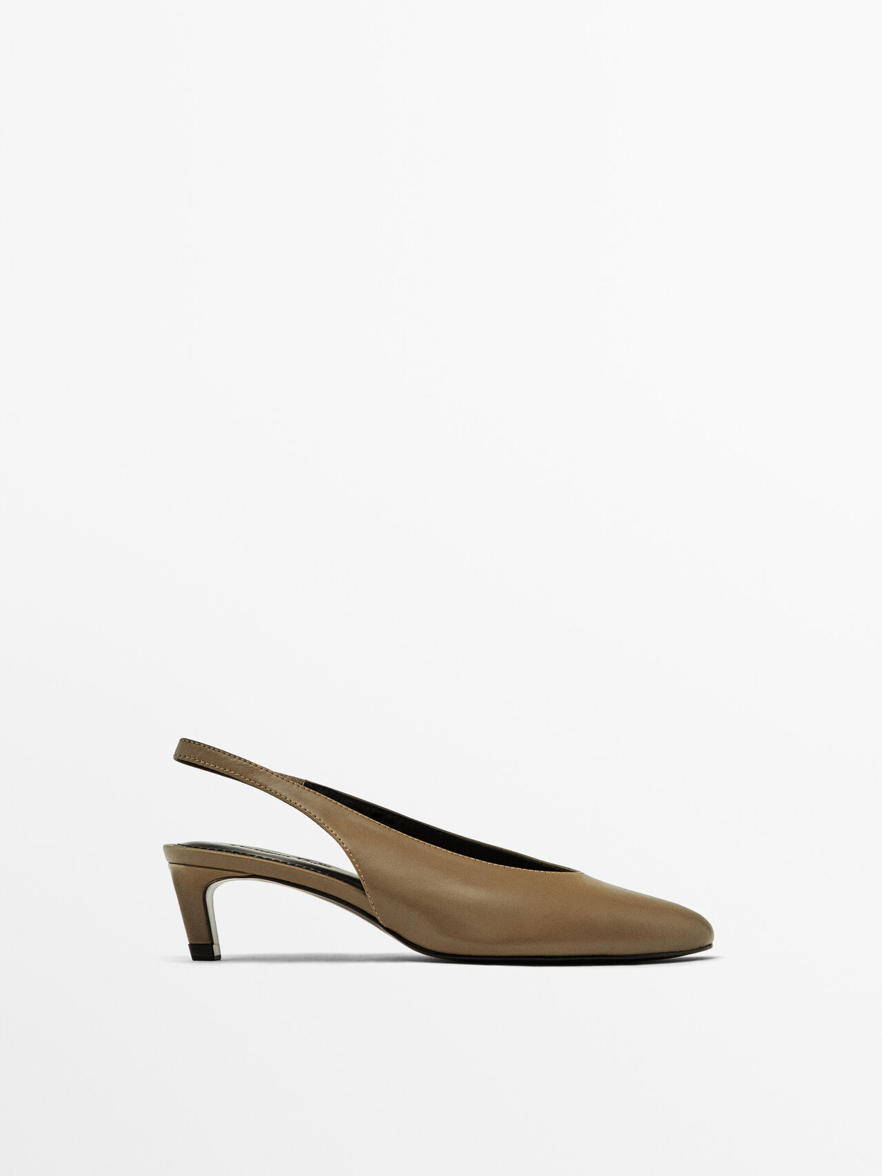 Massimo Dutti Round Toe Slingback Heeled Shoes In Khaki