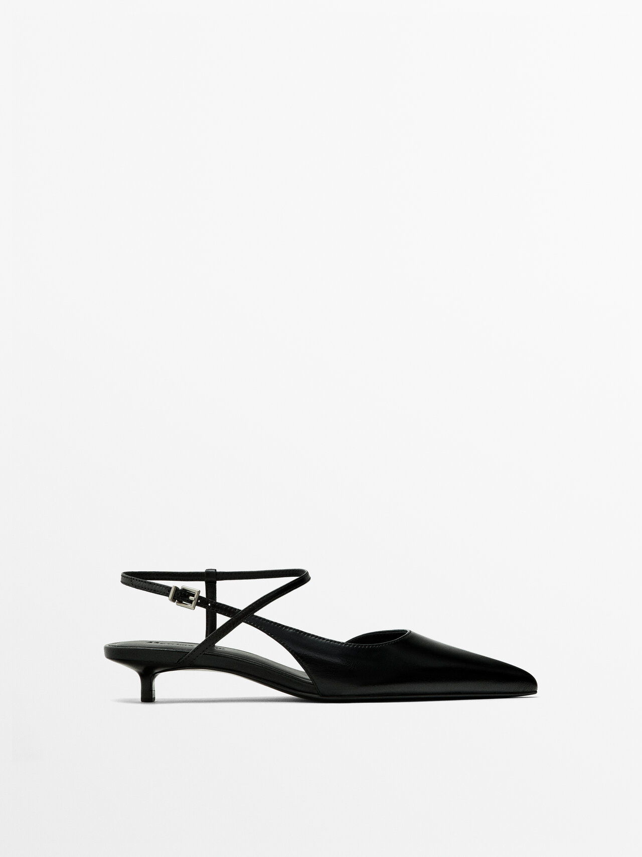 Massimo Dutti Heeled Slingback Shoes With Buckle In Black