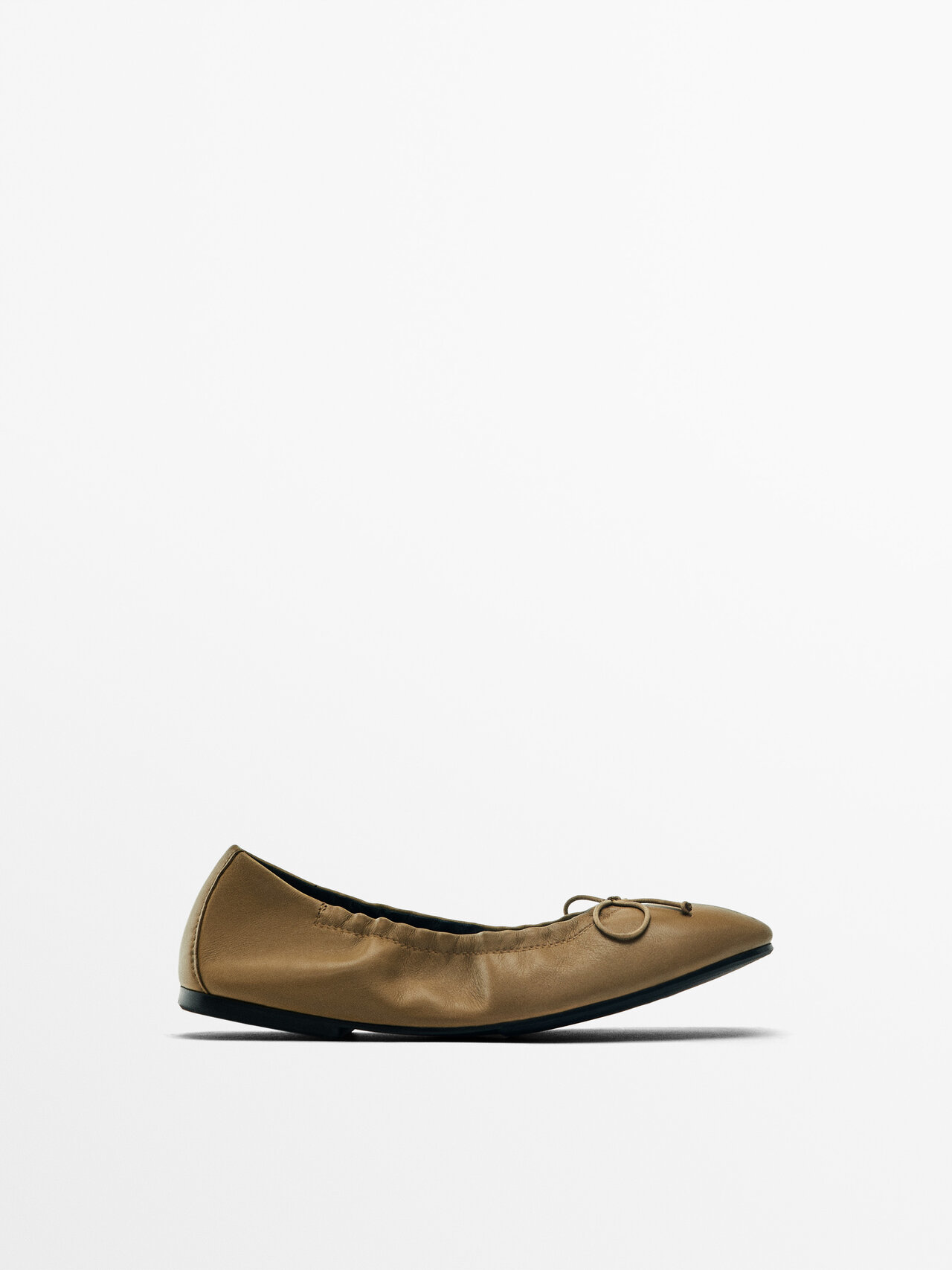 Massimo Dutti Ballet Flats With Gathered Detail In Brown