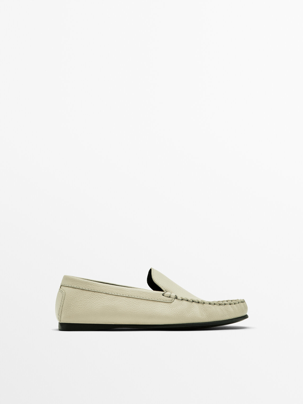 Massimo Dutti Leather Loafers In Cream