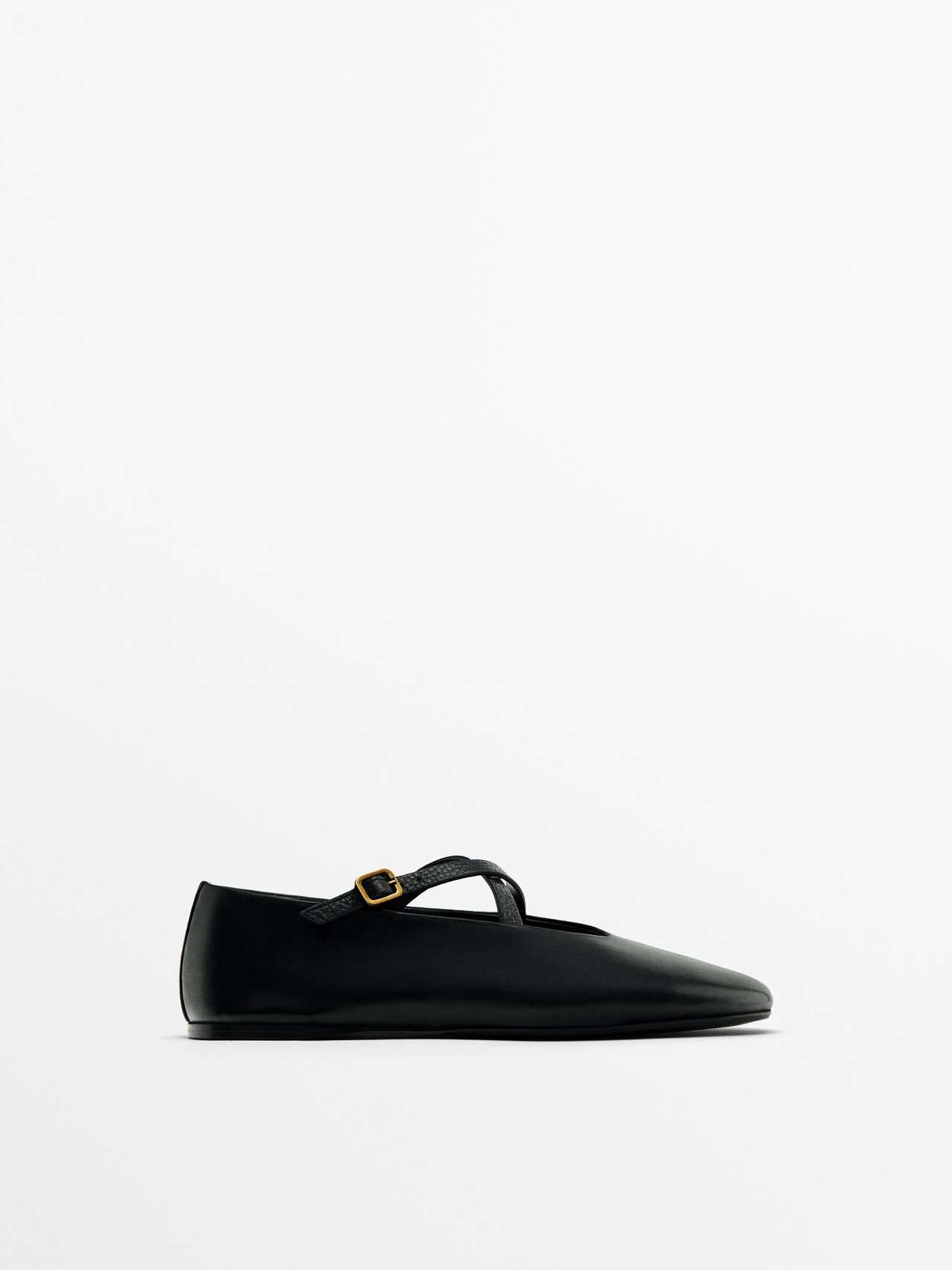 Massimo Dutti Ballet Flats With Crossover Straps In Black