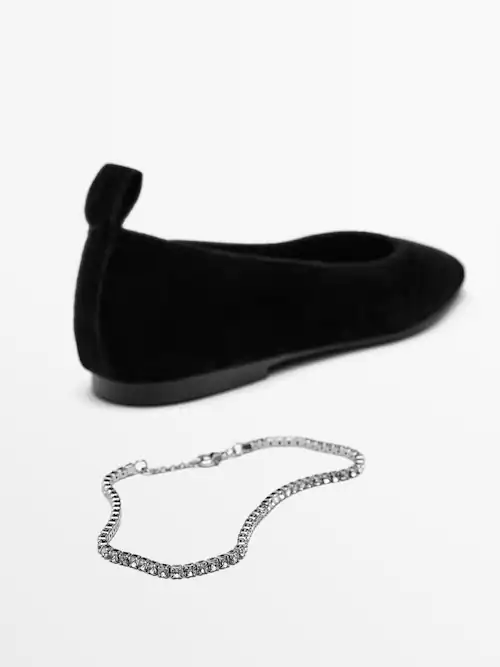 Ballet flats with rhinestone ankle strap · Black · Flat Shoes
