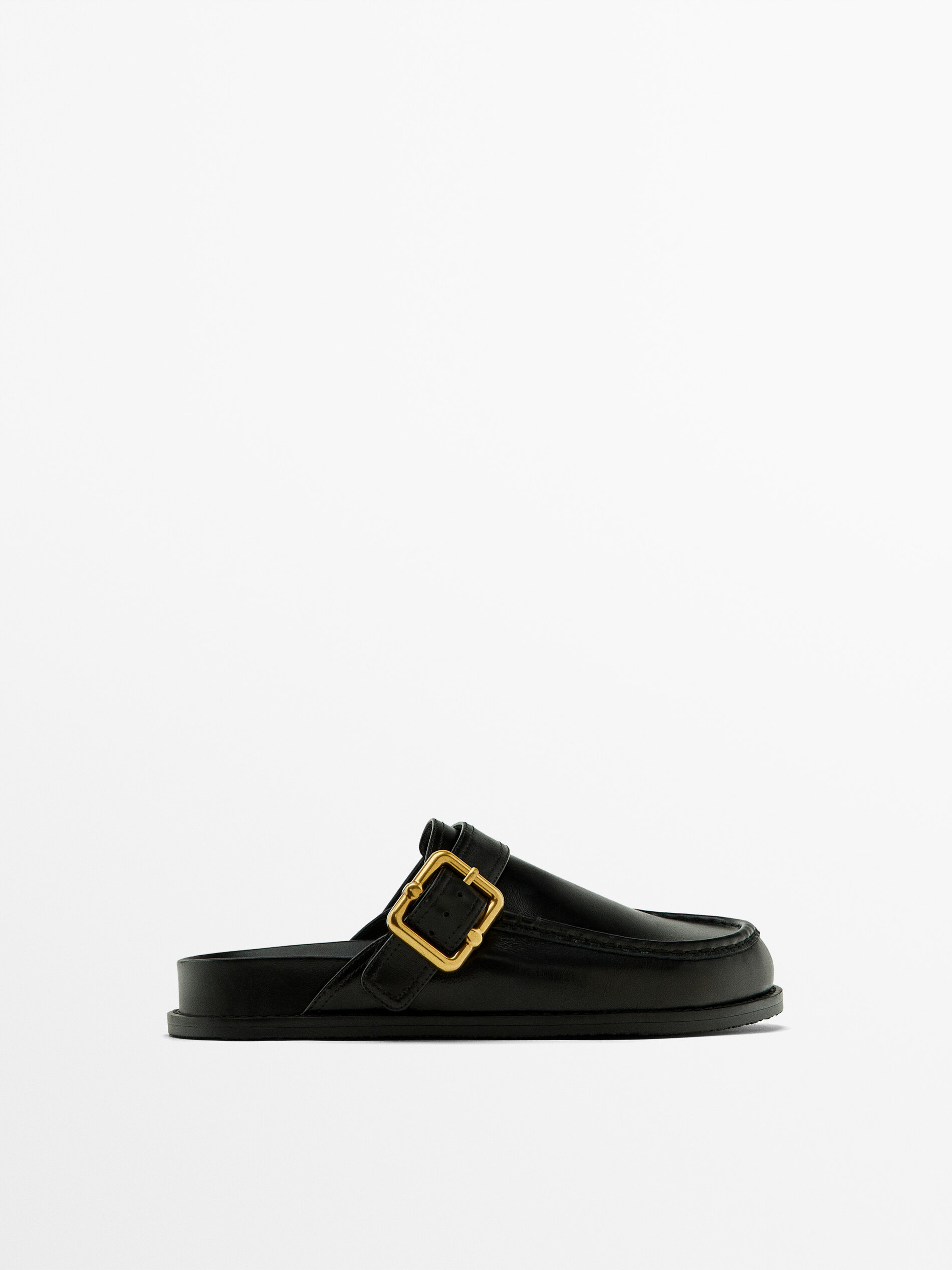 Black clogs with buckle clearance