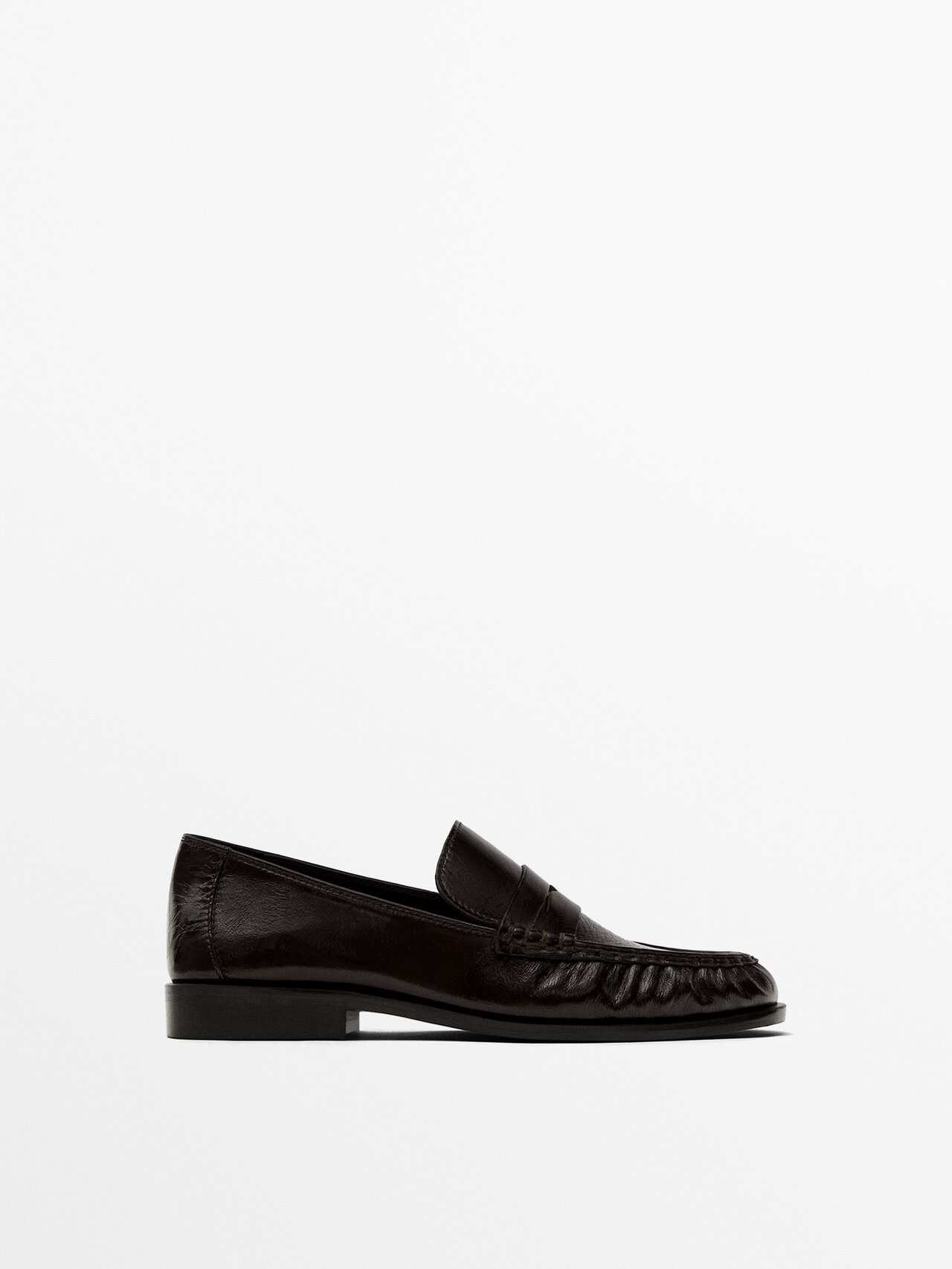 Massimo Dutti Gathered Penny Loafers In Brown