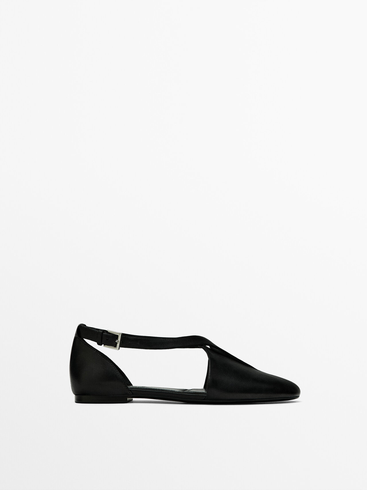 Massimo Dutti Flat Cut-out Slingback Shoes With Crossed Detail In Black