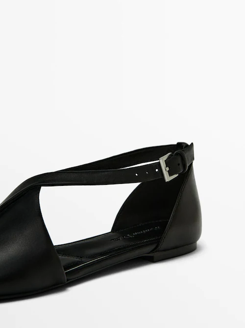 Flat cut-out slingback shoes with crossed detail · Black · Flat