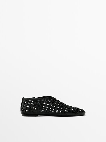 Chaussures Plates Ballerines Brodées Stylo - Taille 38 Doré, Cuir Verni, Occasion