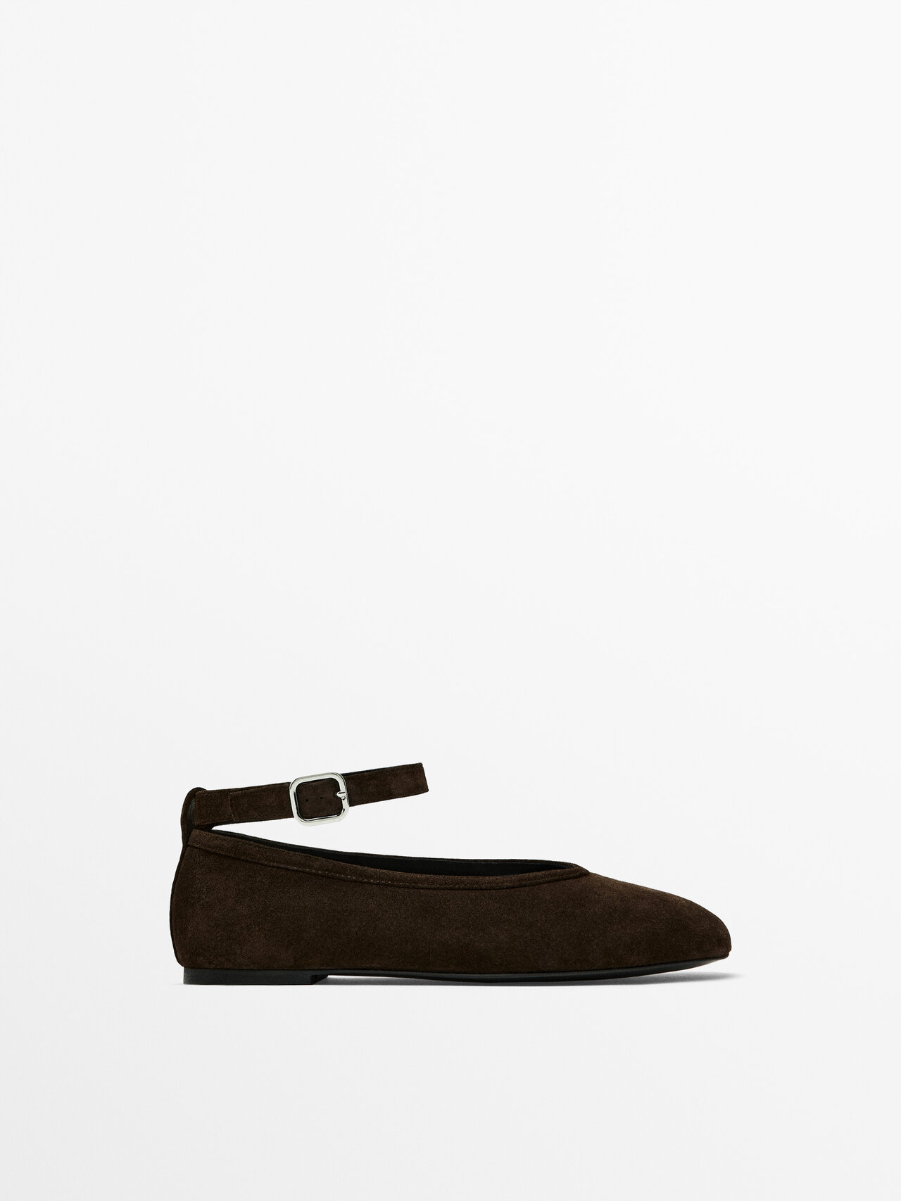 Massimo Dutti Ballet Flats With Buckled Strap In Brown
