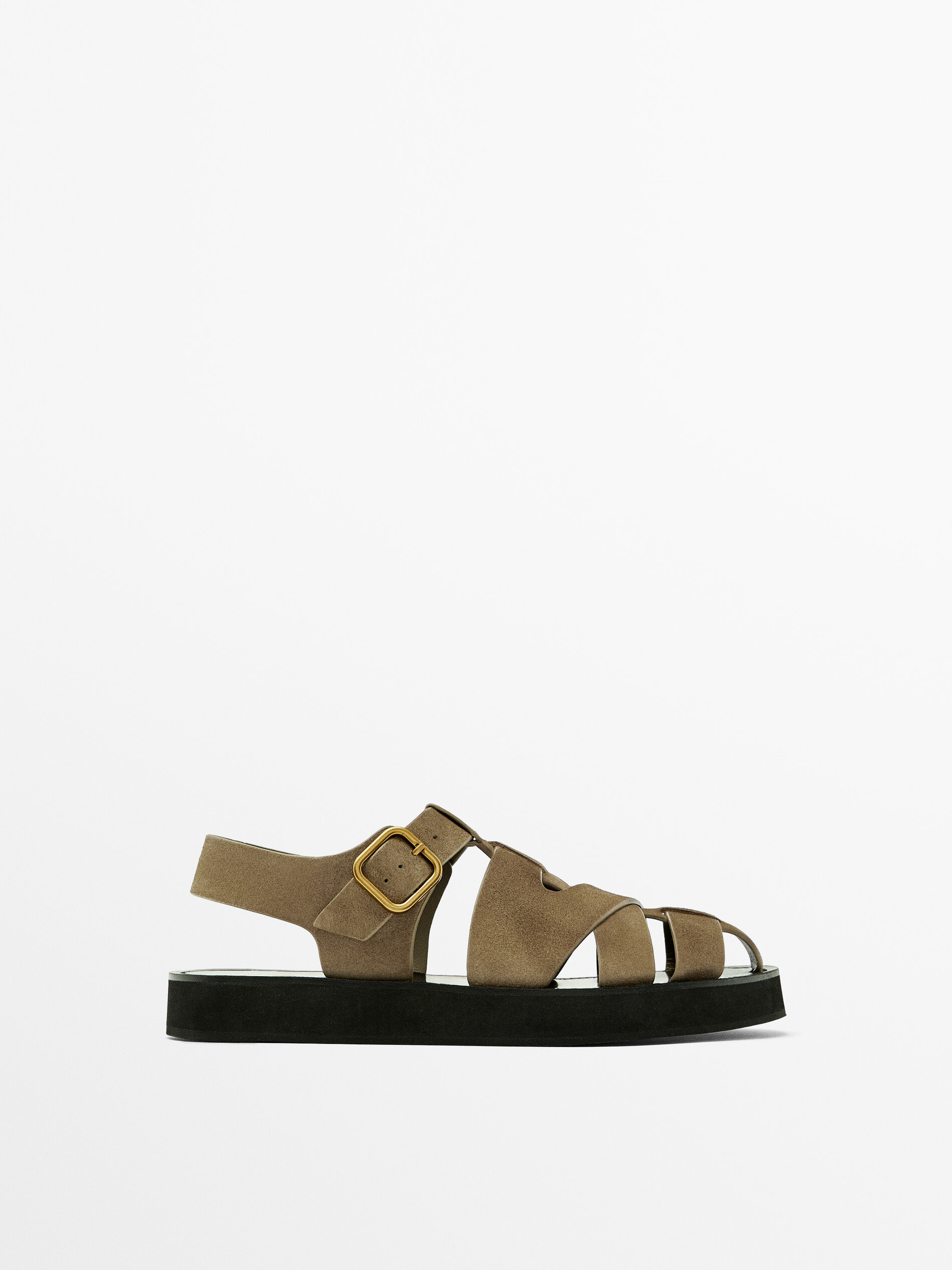 Split suede cage sandals with buckle