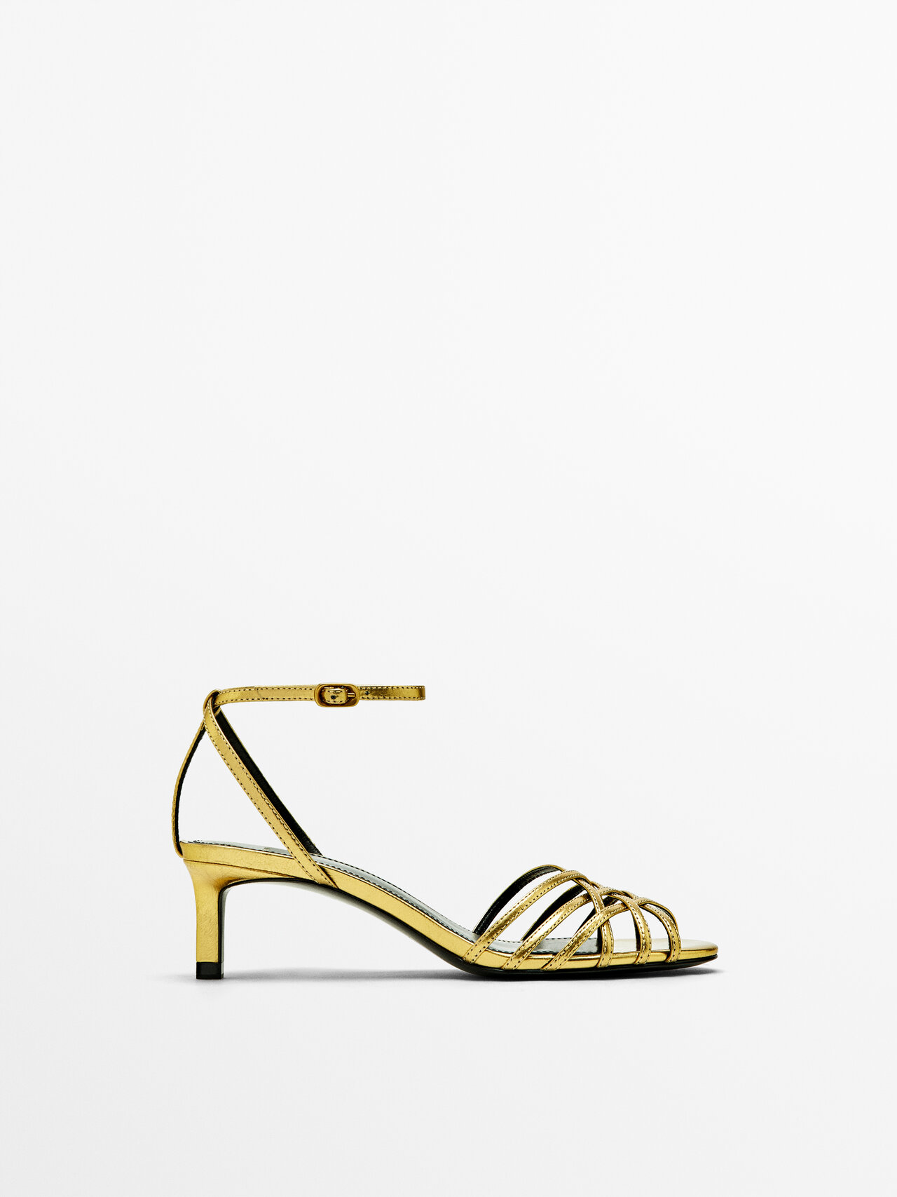 Massimo Dutti Heeled Cage Sandals In Gold