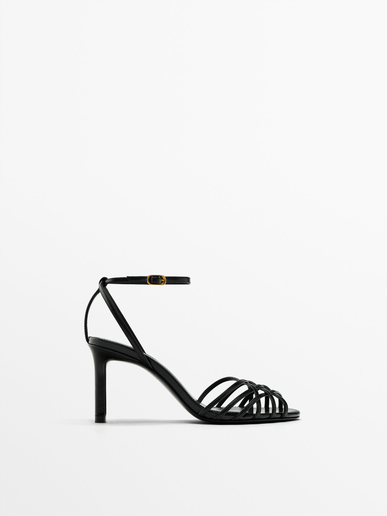 Massimo Dutti Heeled Cage Sandals In Black