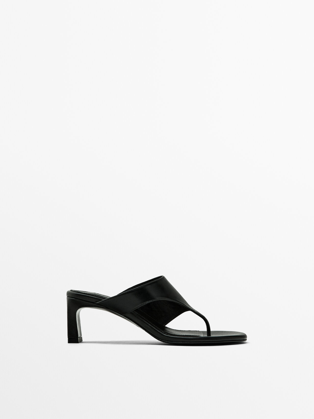 Massimo Dutti Leather Heeled Sandals In Black