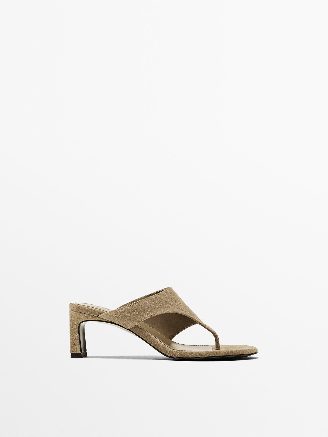 Massimo Dutti Split Leather Heeled Sandals In Sand Brown