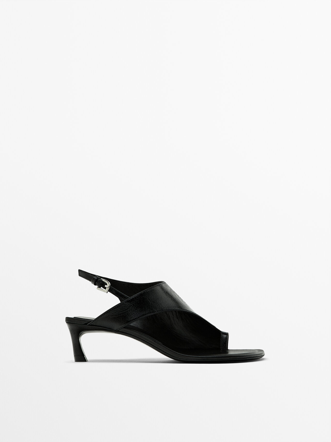 Shop Massimo Dutti Heeled Sandals With Asymmetric Instep In Black