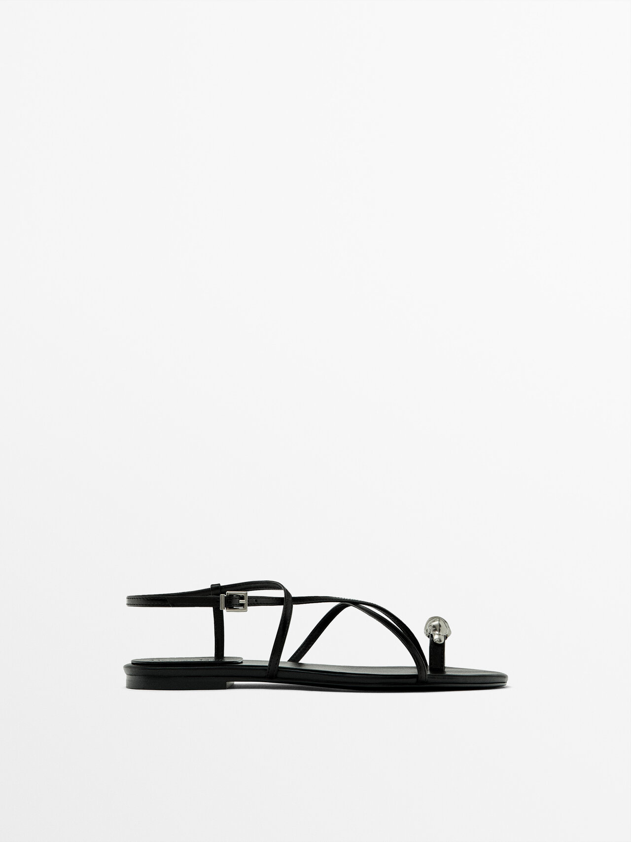 Shop Massimo Dutti Metal Piece Toe Strap Sandals In Black