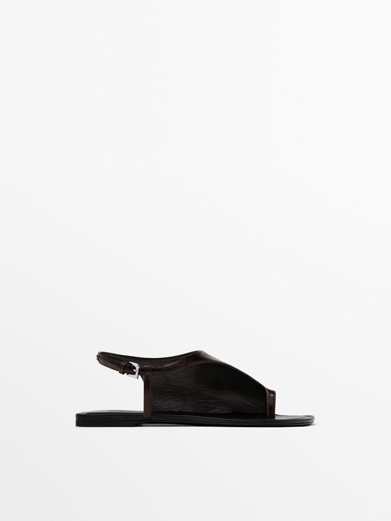Shop Massimo Dutti Asymmetric Flat Sandals In Brown