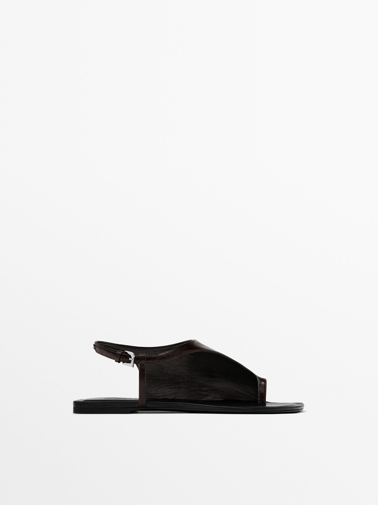 Massimo Dutti Asymmetric Flat Sandals In Brown