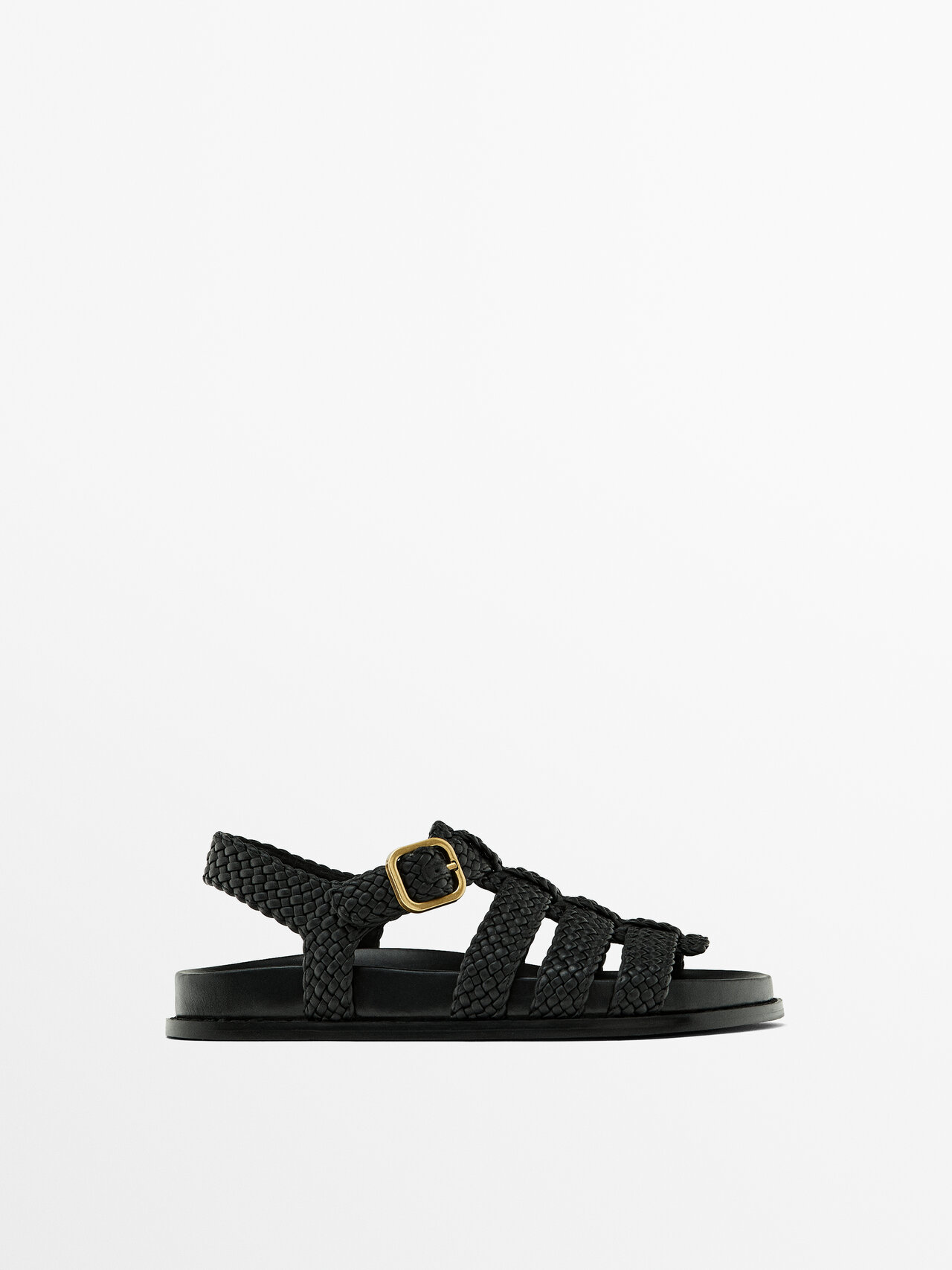 Massimo Dutti Braided Sandals With Buckle In Black