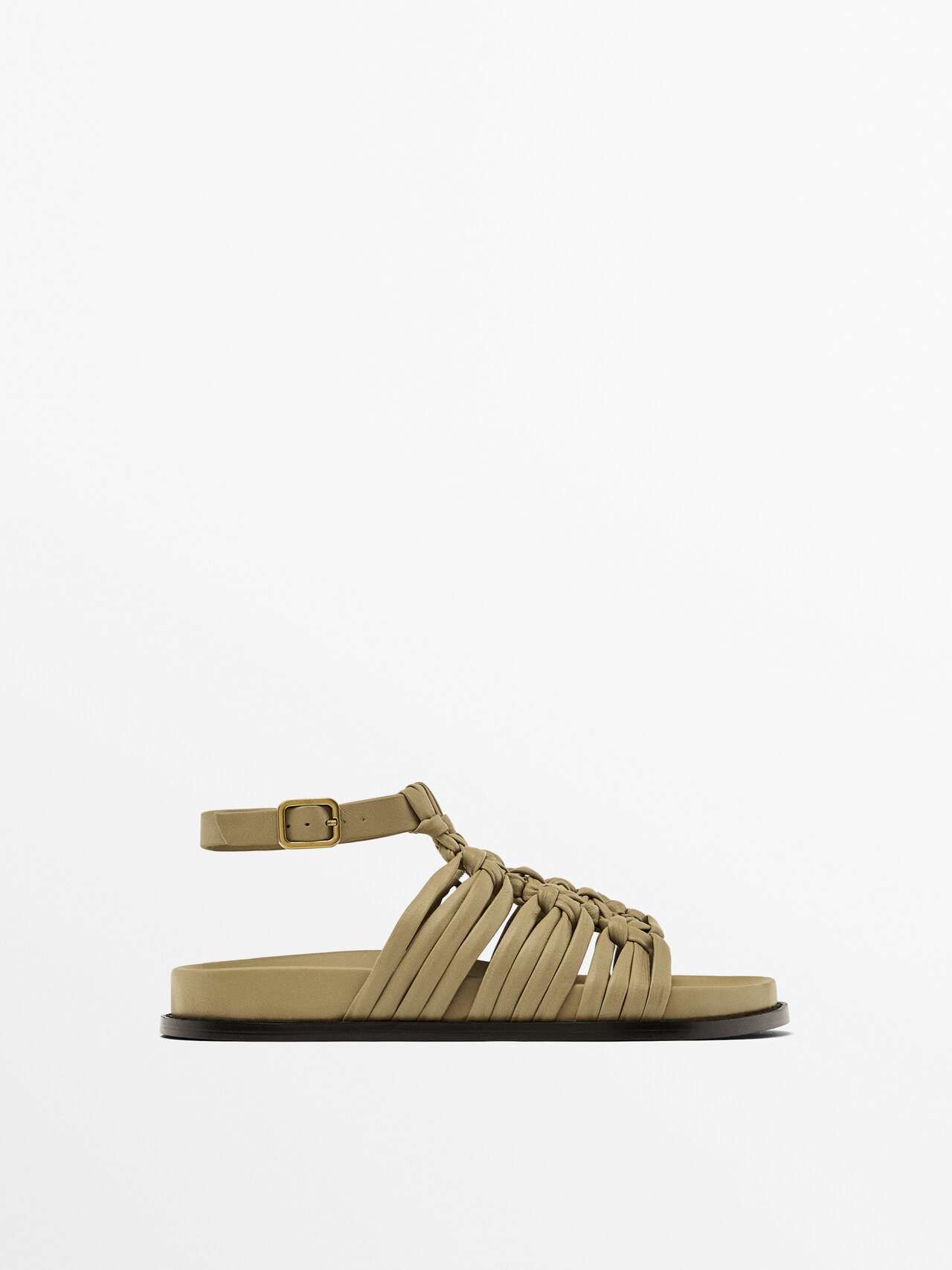 Massimo Dutti Knotted Flat Sandals In Brown