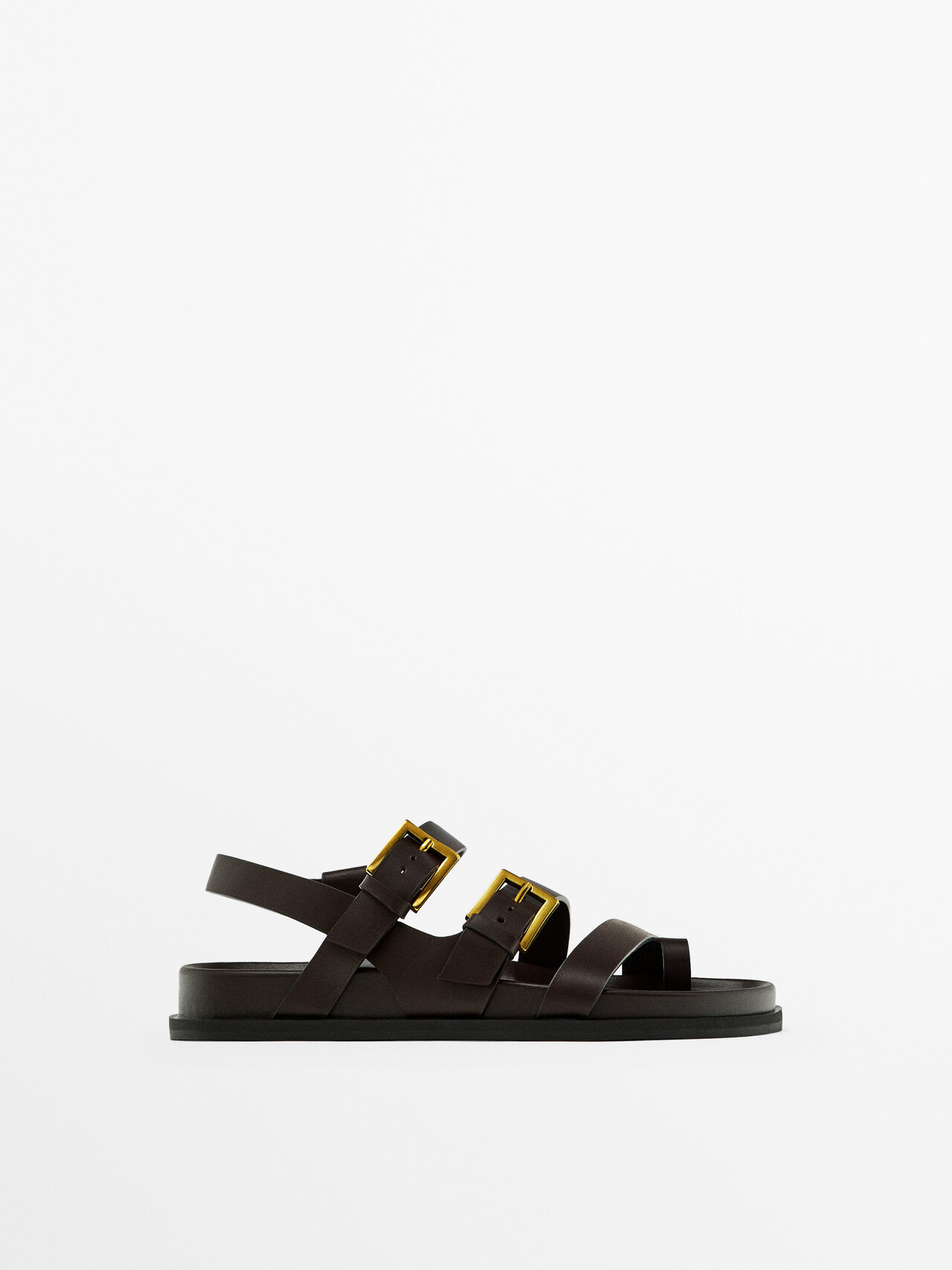 Shop Massimo Dutti Flat Sandals With Buckles In Brown