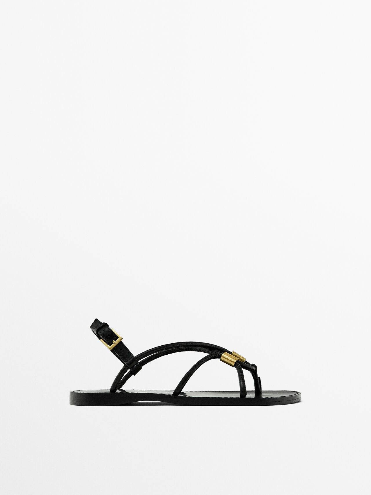 Massimo Dutti Strappy Sandals With Metal Detail In Black