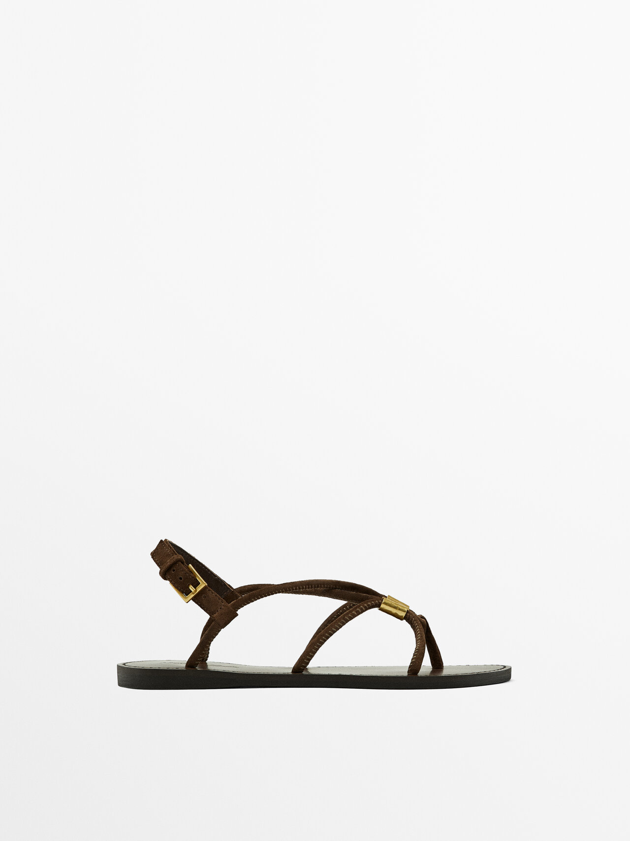 Massimo Dutti Strappy Sandals With Metal Detail In Brown