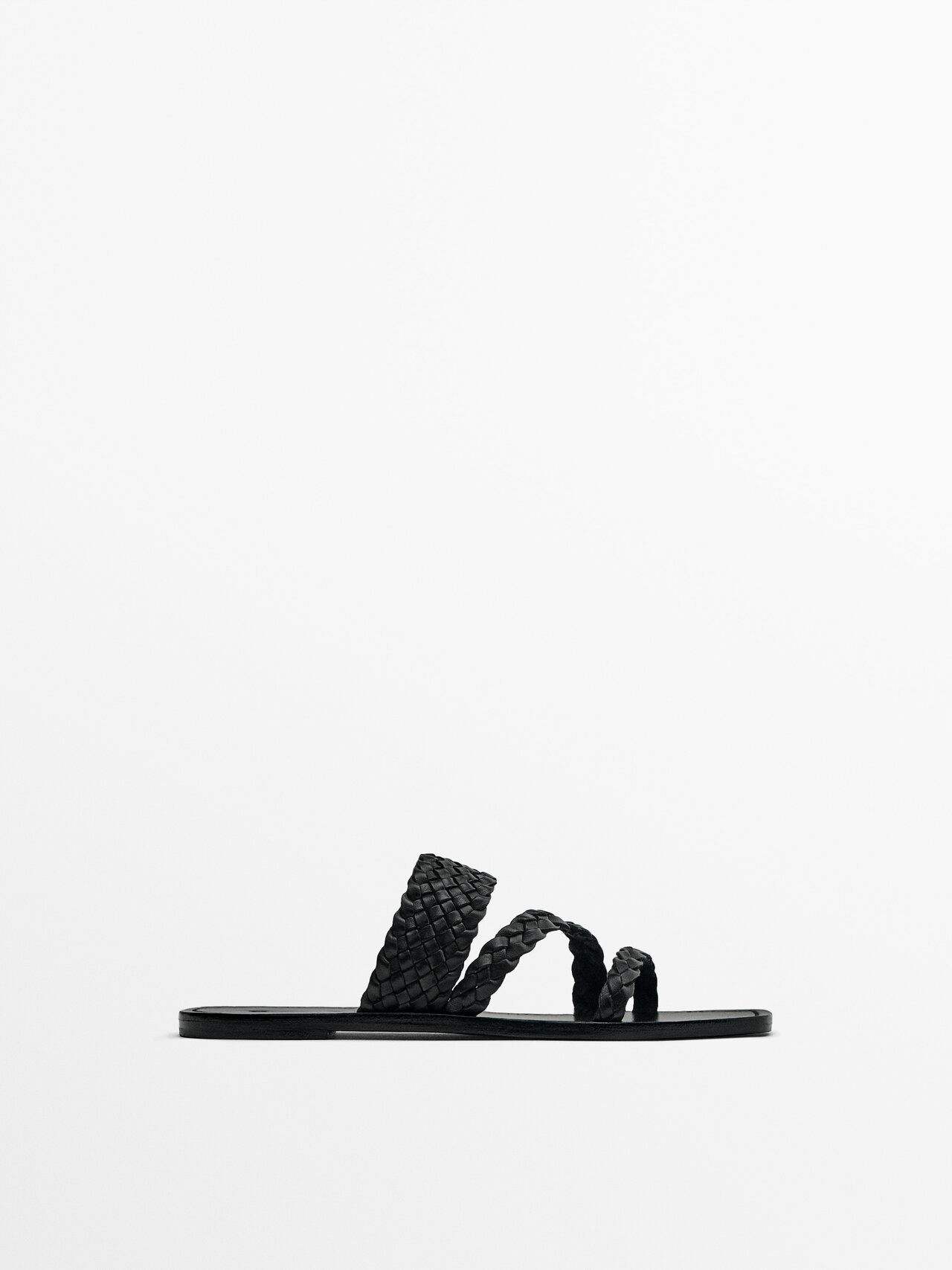 Shop Massimo Dutti Flat Slider Sandals With Woven Straps In Black