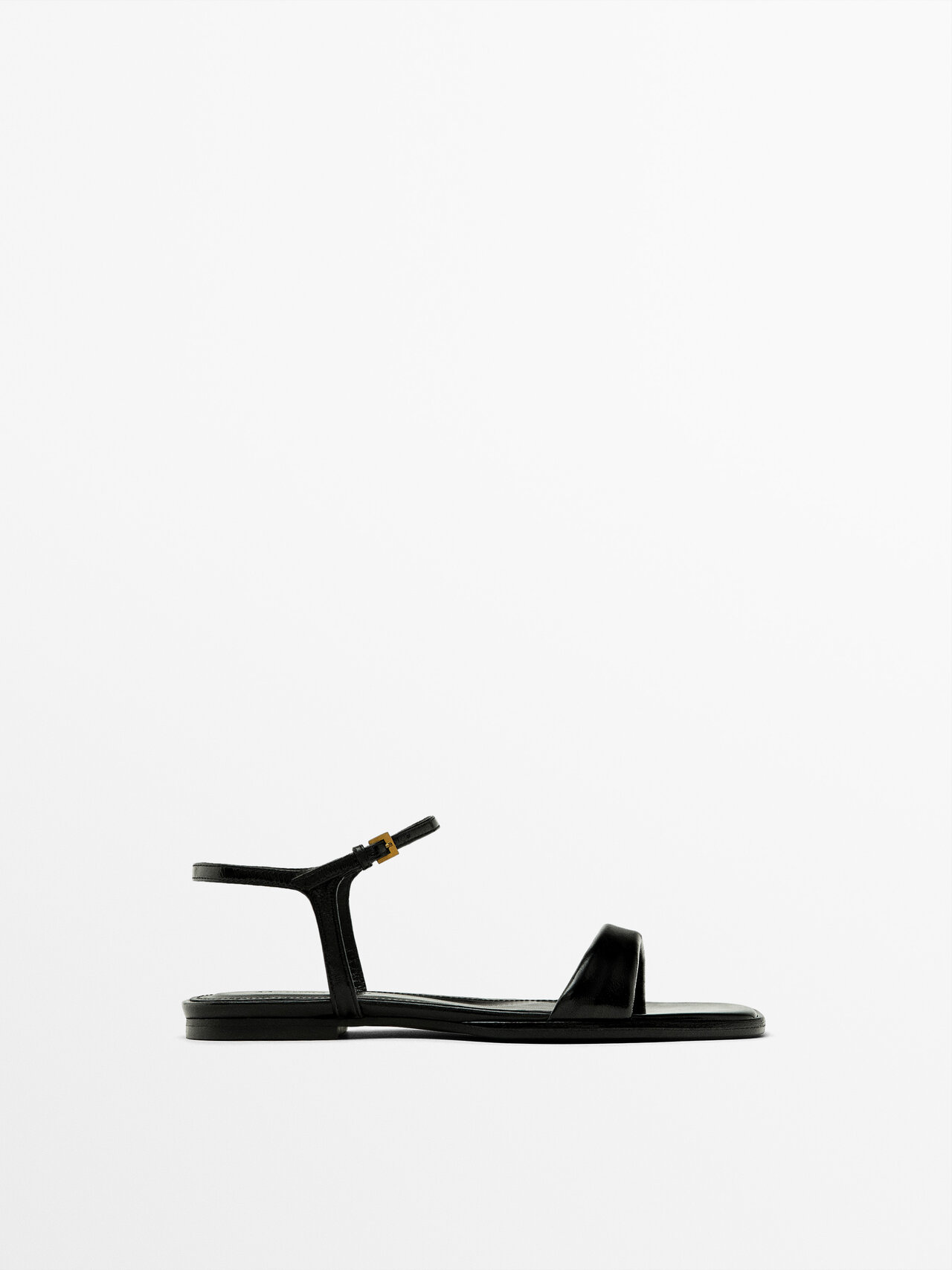 Shop Massimo Dutti Flat Creased Patent Finish Sandals In Black