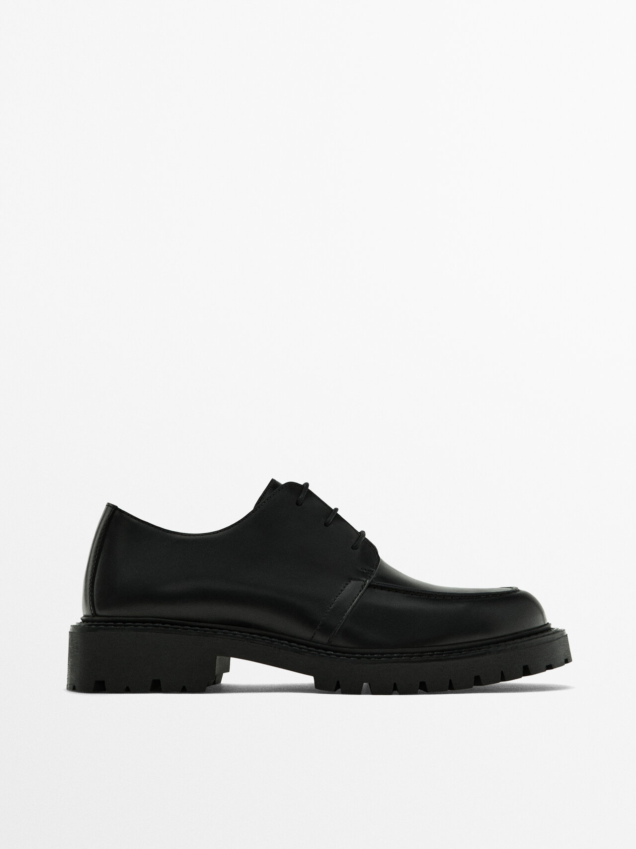 Massimo Dutti Black Moc Toe Shoes In Black