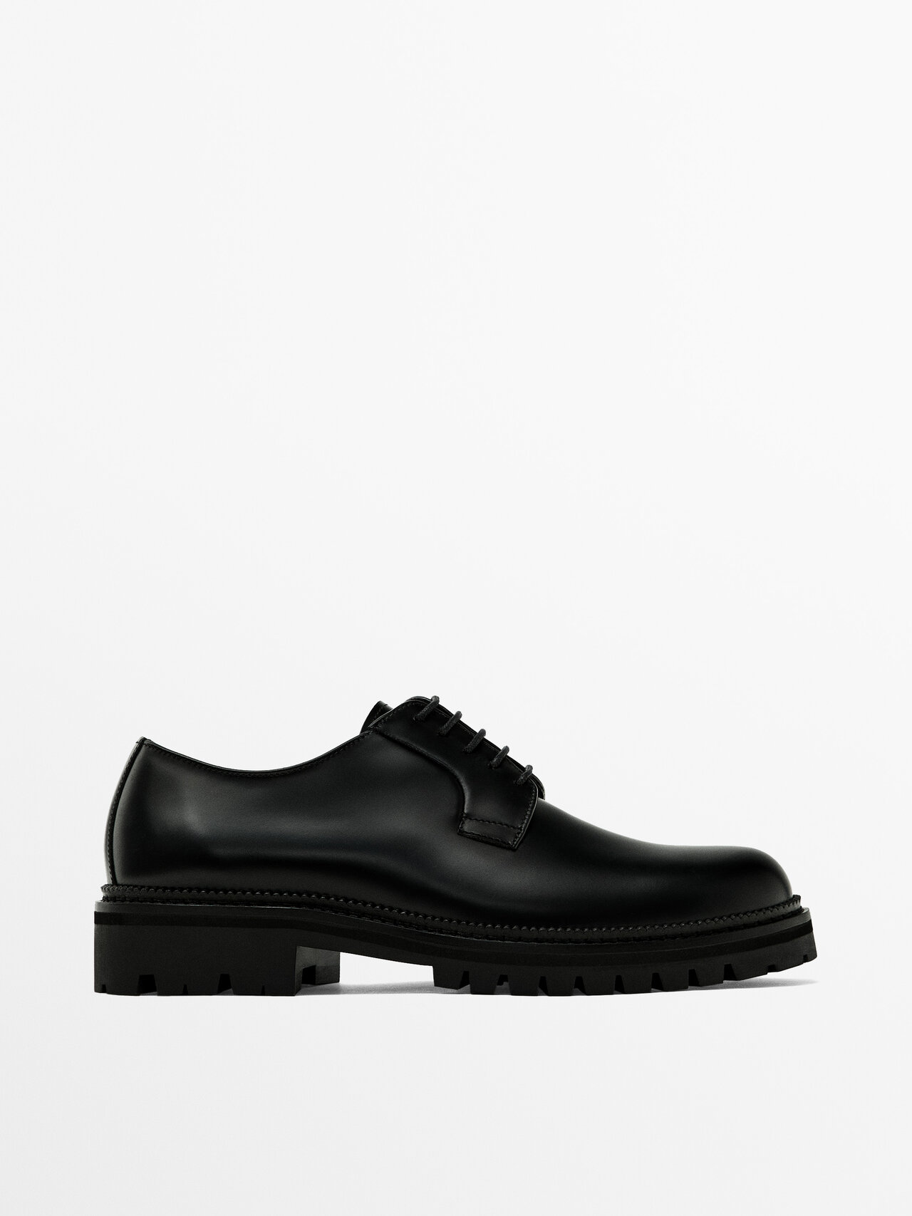 Shop Massimo Dutti Black Leather Track Sole Shoes