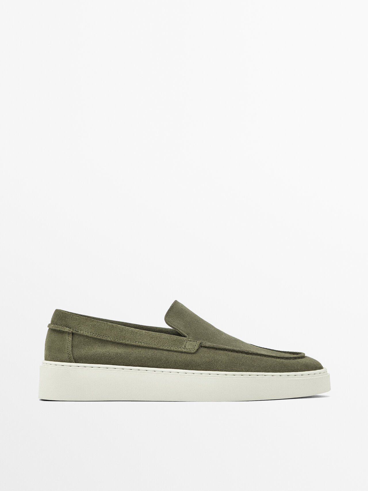 Massimo Dutti Split Suede Loafers In Green