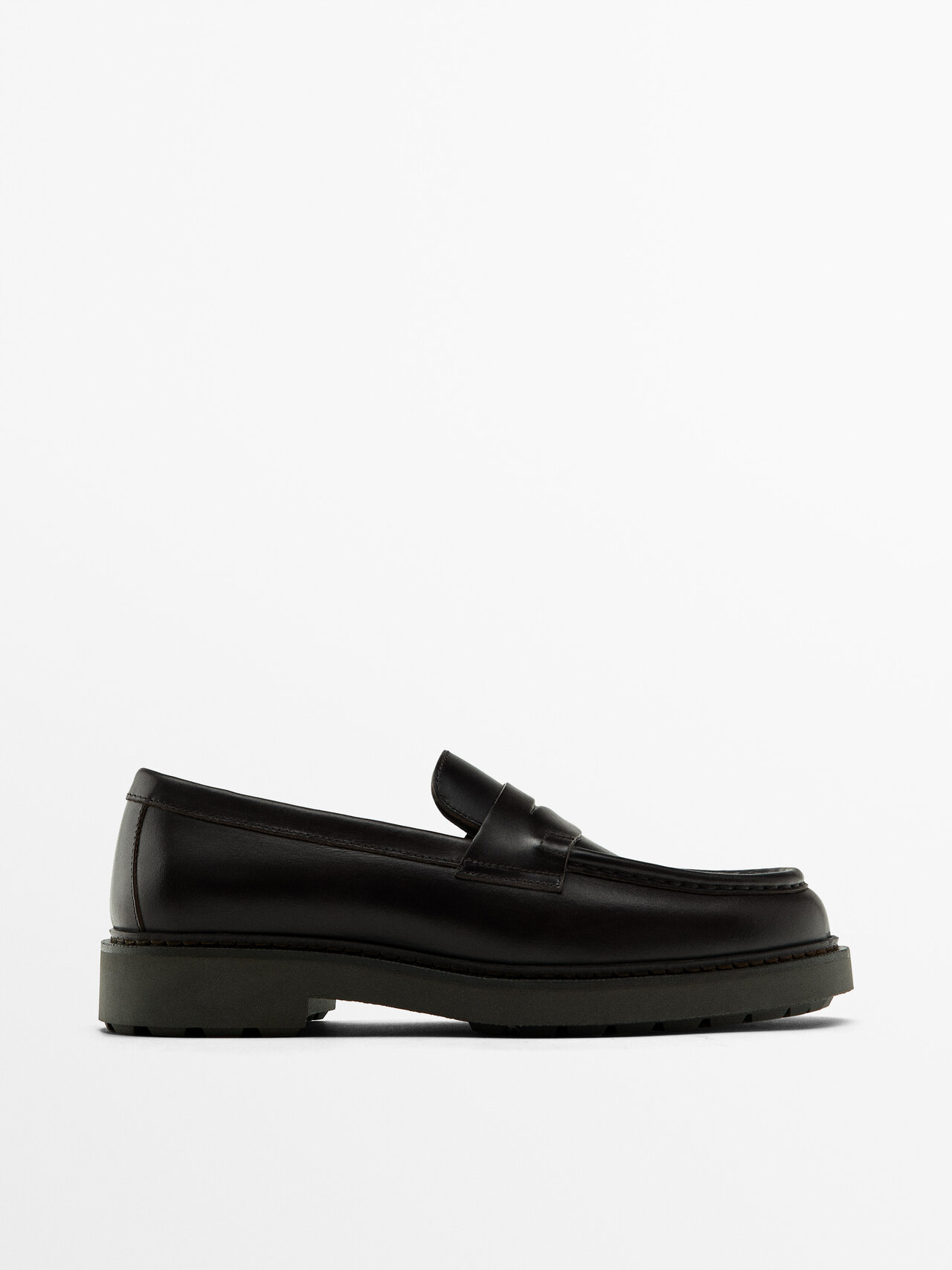 Massimo Dutti Dark Brown Moc Toe Loafers | ModeSens