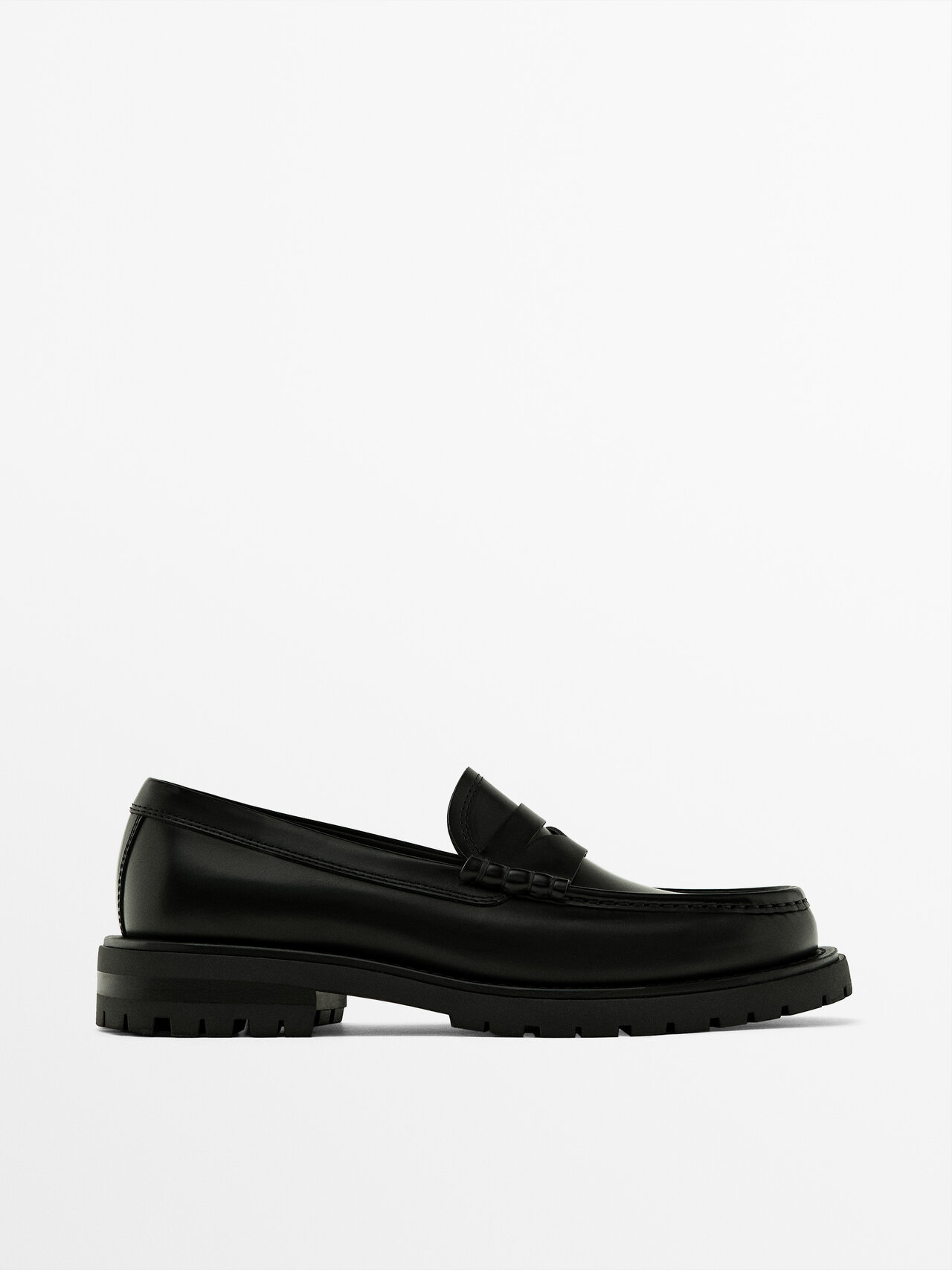 Shop Massimo Dutti Black Track Sole Loafers With Penny Strap