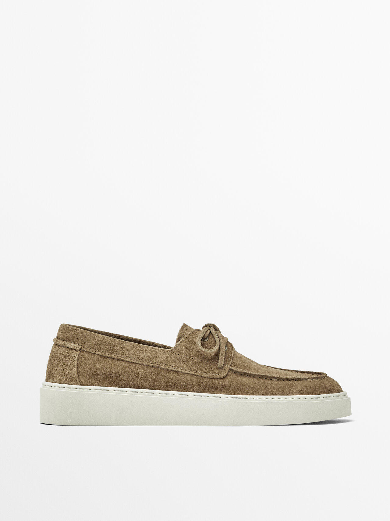 Shop Massimo Dutti Split Suede Deck Shoes In Sand