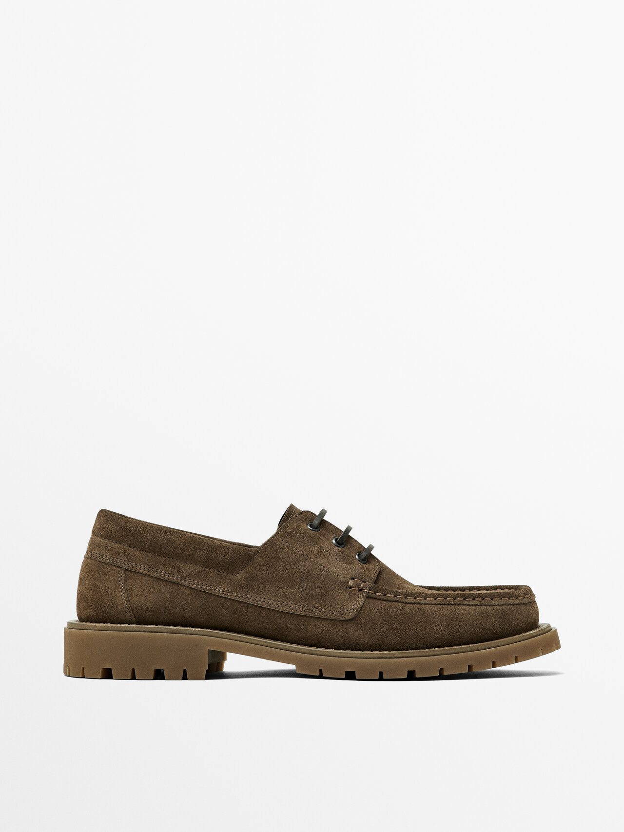 Massimo Dutti Split Suede Deck Shoes In Mink