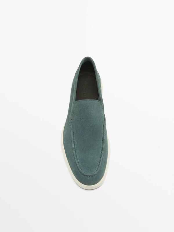 Split suede leather loafers · Petrol Blue · Shoes | Massimo Dutti