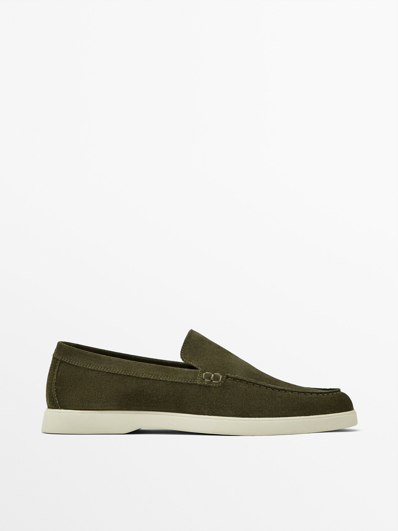 Shop Massimo Dutti Split Suede Leather Loafers In Khaki