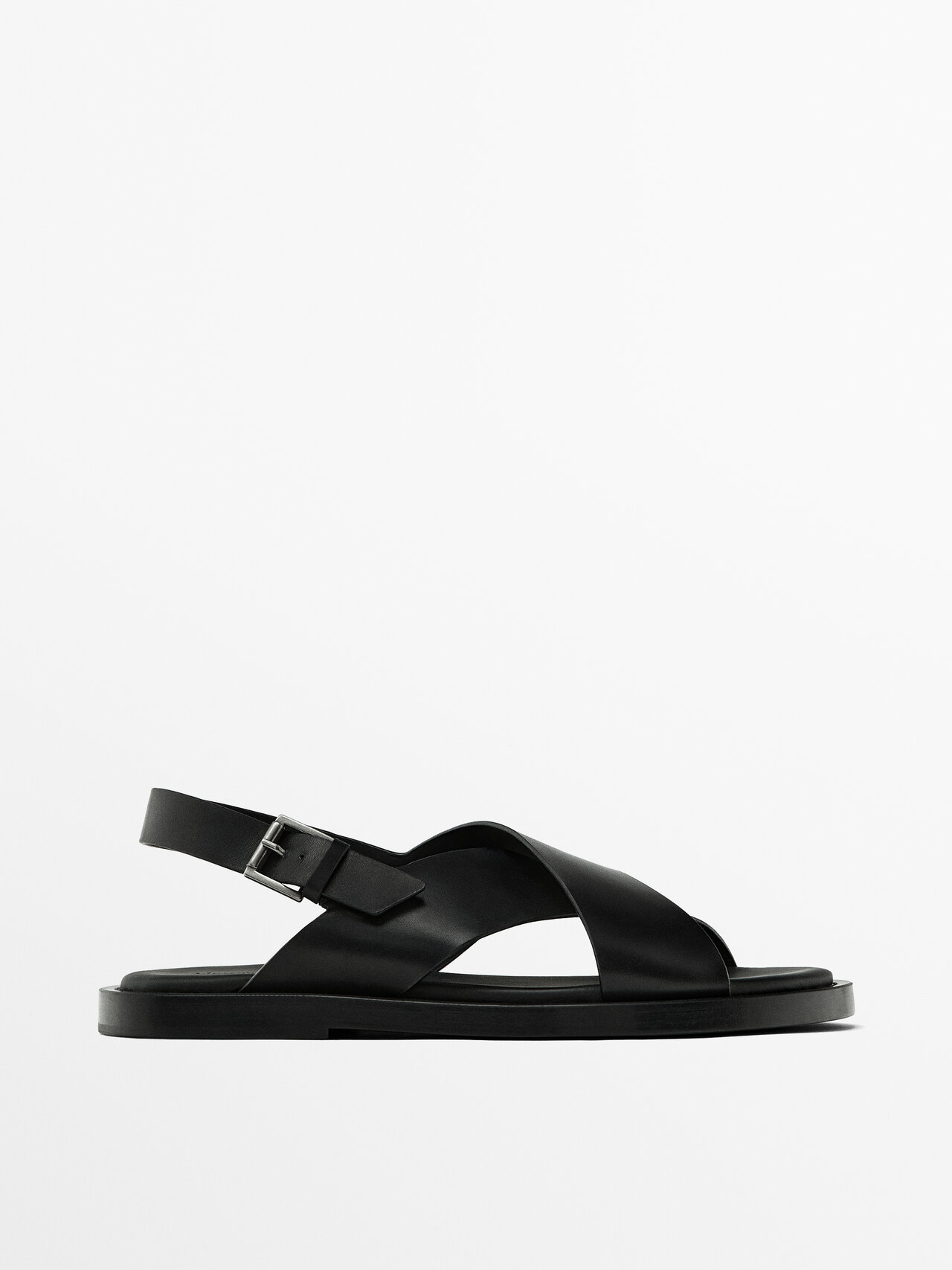 Shop Massimo Dutti Leather Sandals In Black