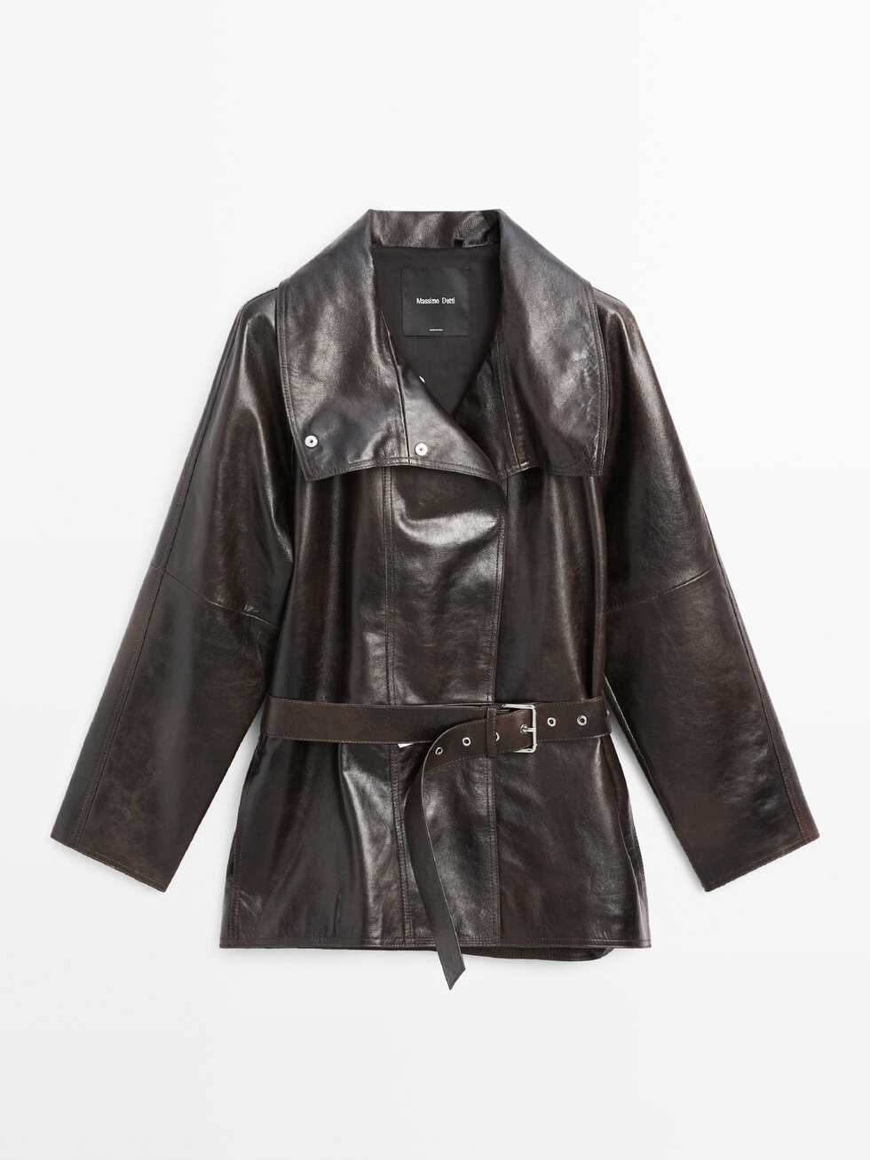 Nappa leather jacket with belt · Brown · Bomberâ Jacket | Massimo
