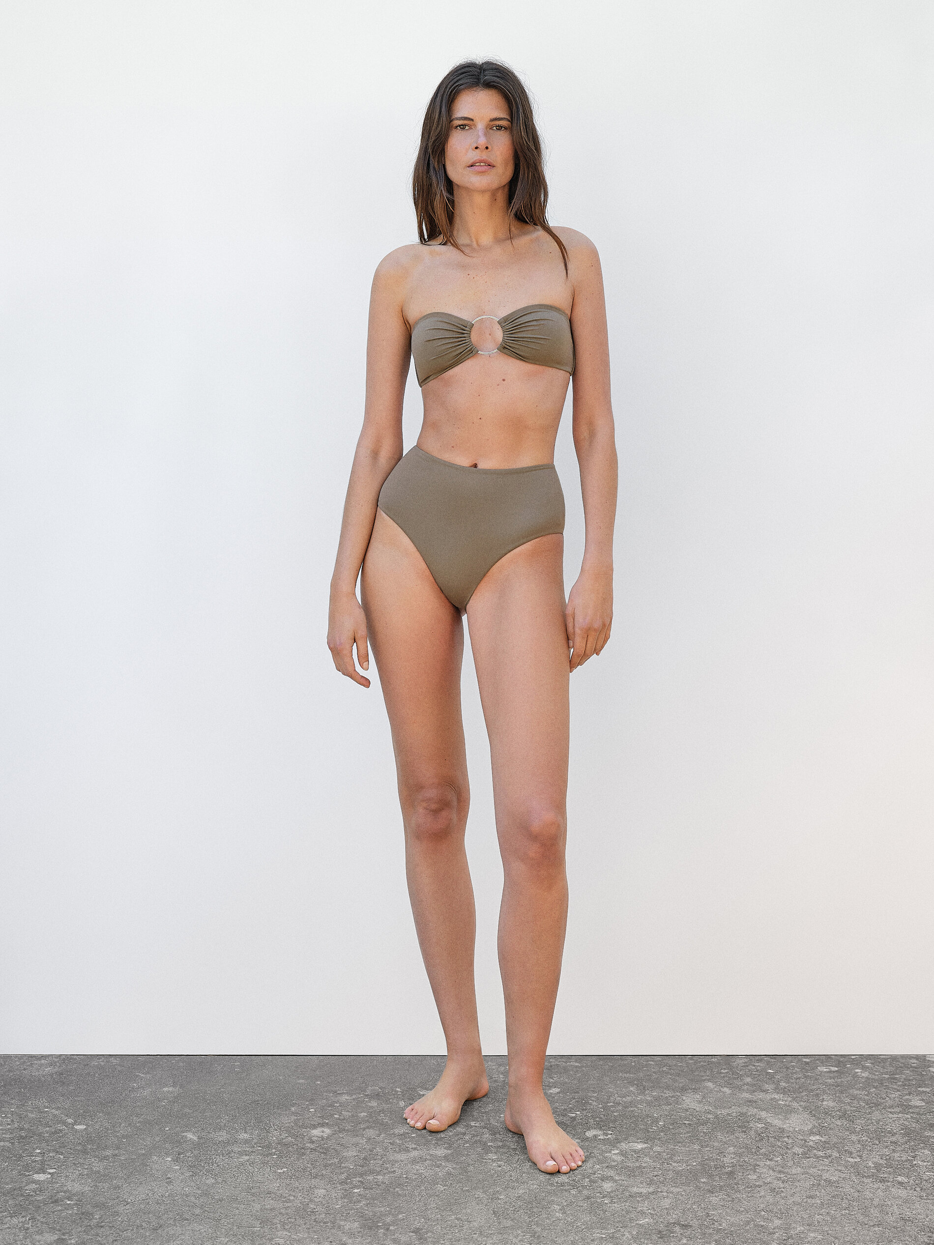 Haut De Bikini Bandeau Avec Anneau - Kaki Clair - Xs - Massimo Dutti - Femme