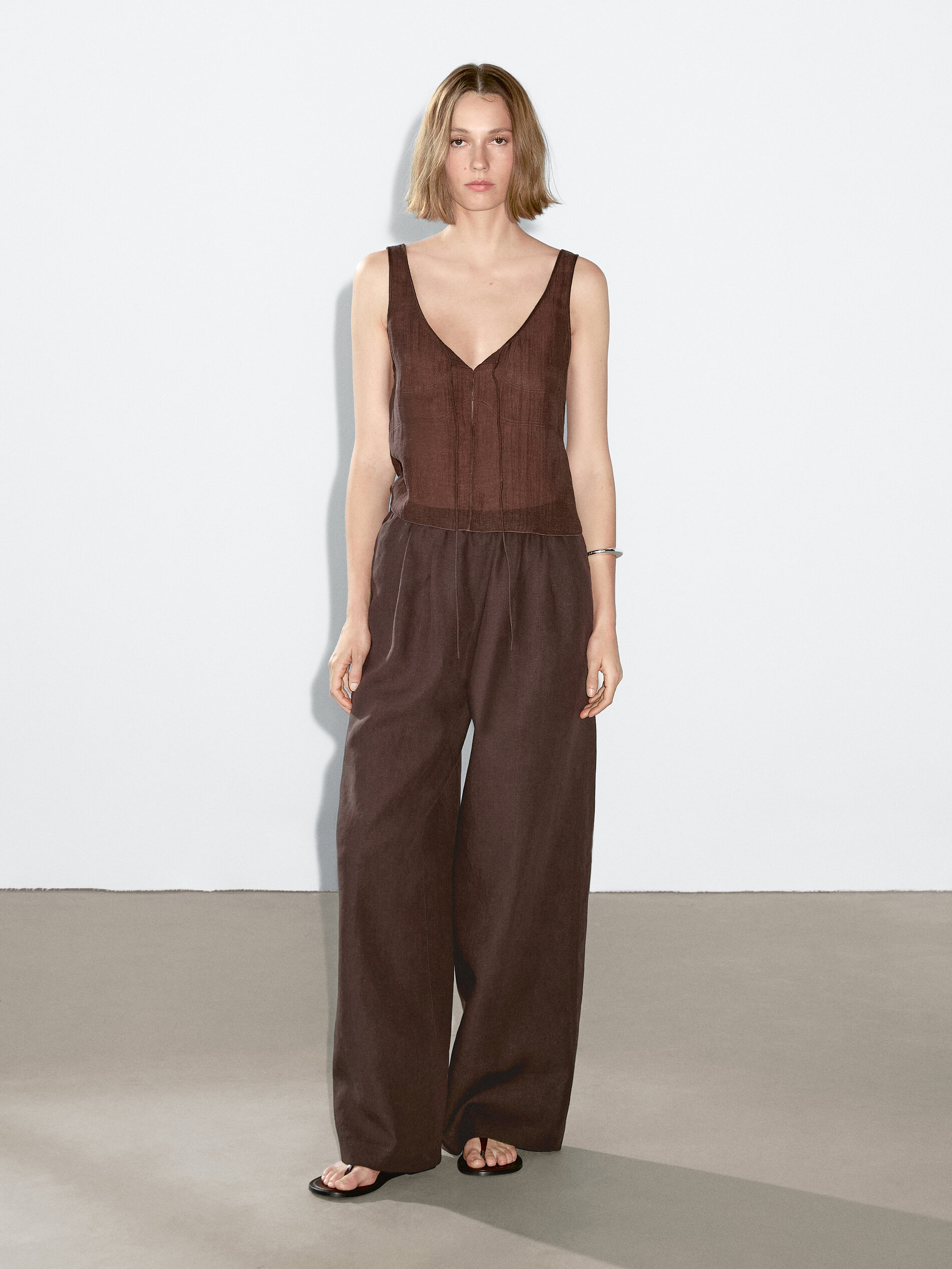 Pantalon Fluide 100 % Lin - Grenat - 40 - Massimo Dutti - Femme