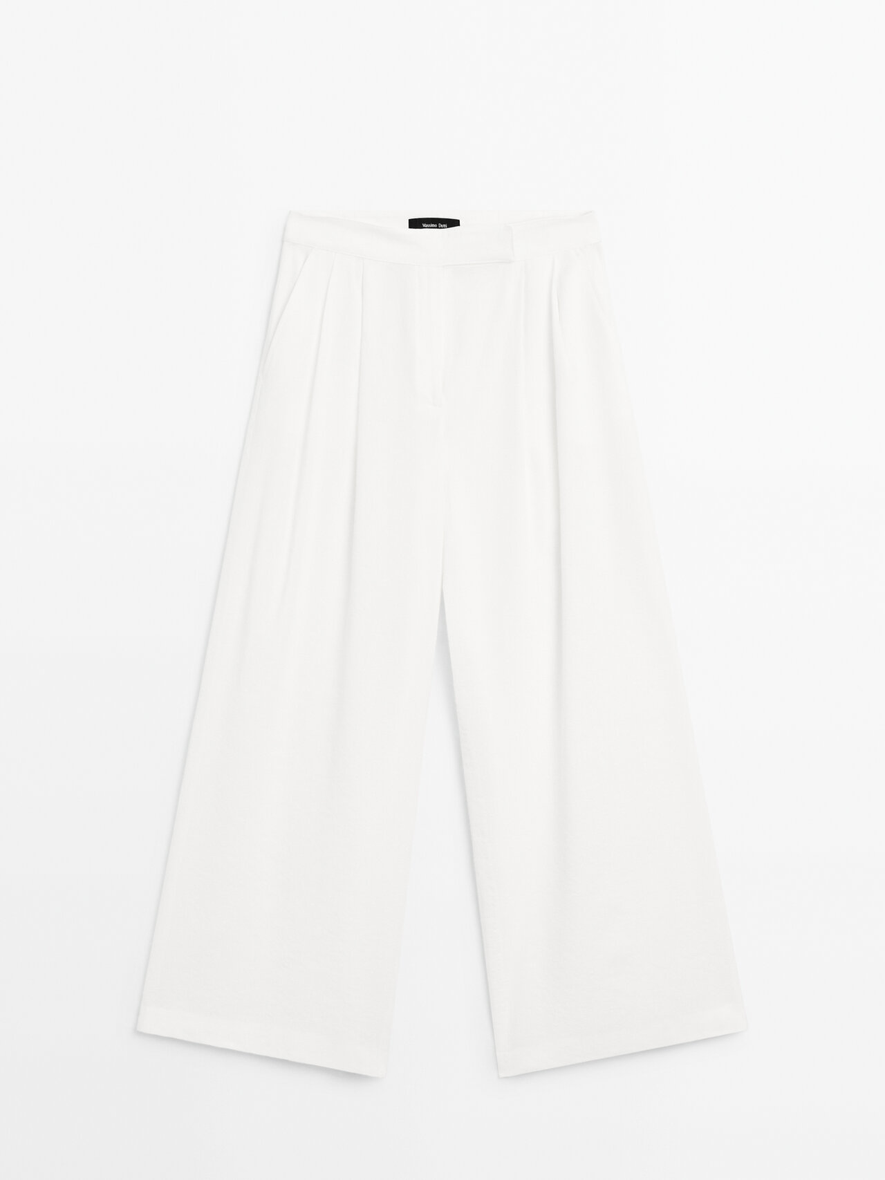 Massimo Dutti - Dames - Palazzo Broek Van Linnenmix Met Bandplooi - Ecru - 40