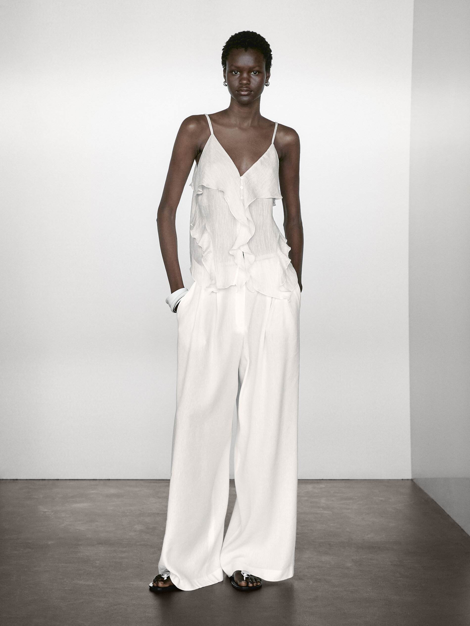 Pantalon Palazzo Lin À Pinces - Cru - 38 - Massimo Dutti - Femme