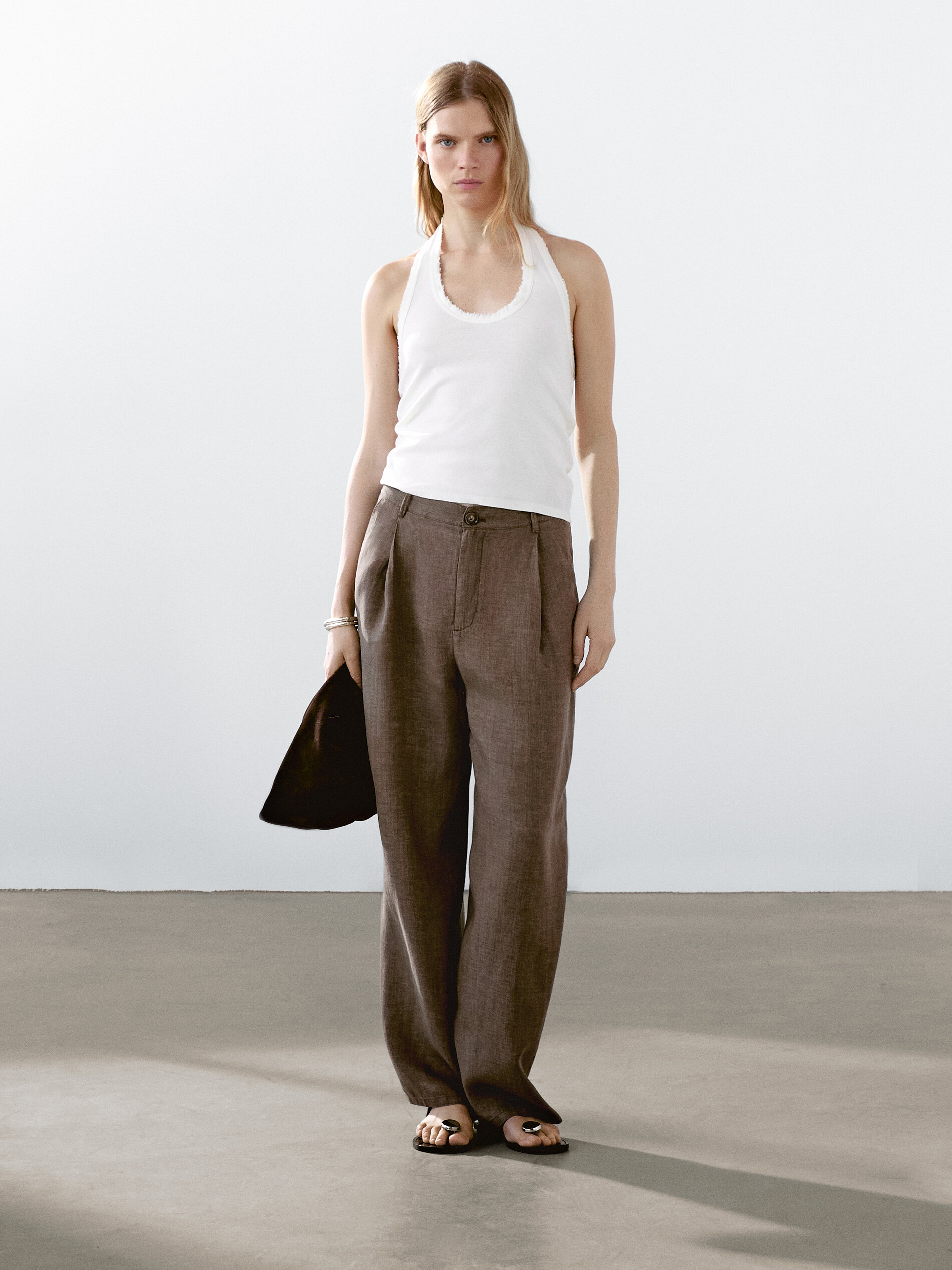 Pantaloni Wide Leg 100% Lino - Lavato - 42 (It 46) - Massimo Dutti - Femminile
