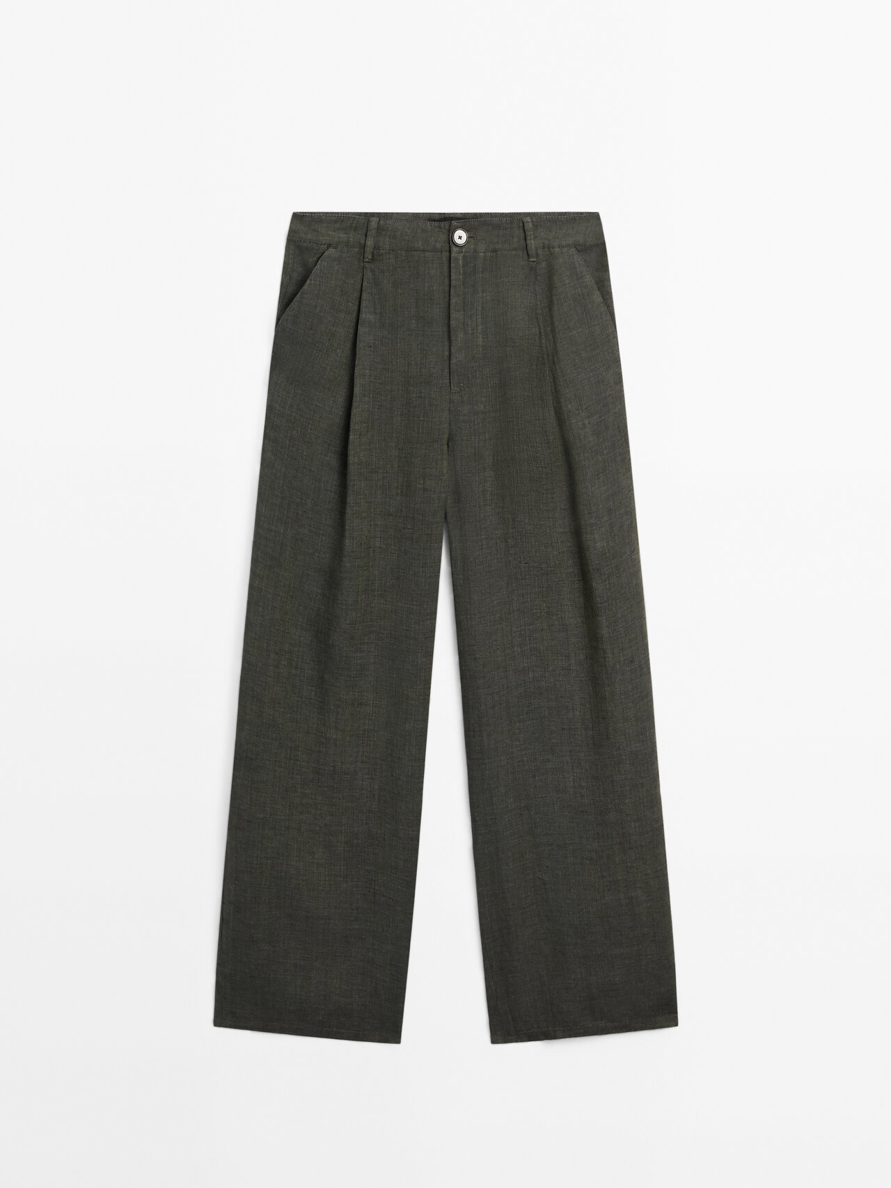 Massimo Dutti - Dames - 100% Linnen Broek Met Wijde Pijpen - Grijsachtig Groen - 40