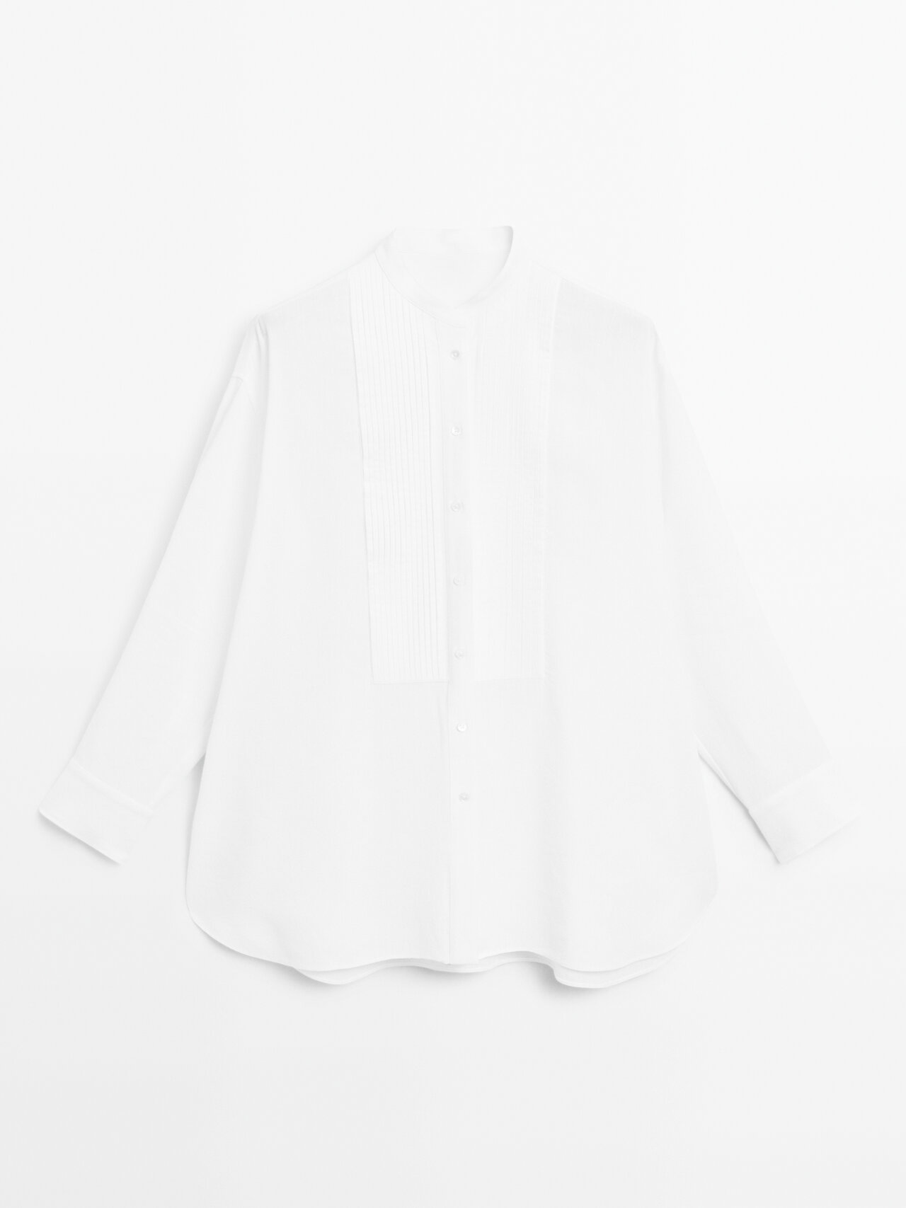 Massimo Dutti - Dames - Overhemd Van Linnenmix Met Dunne Naaldplooien - Wit - S