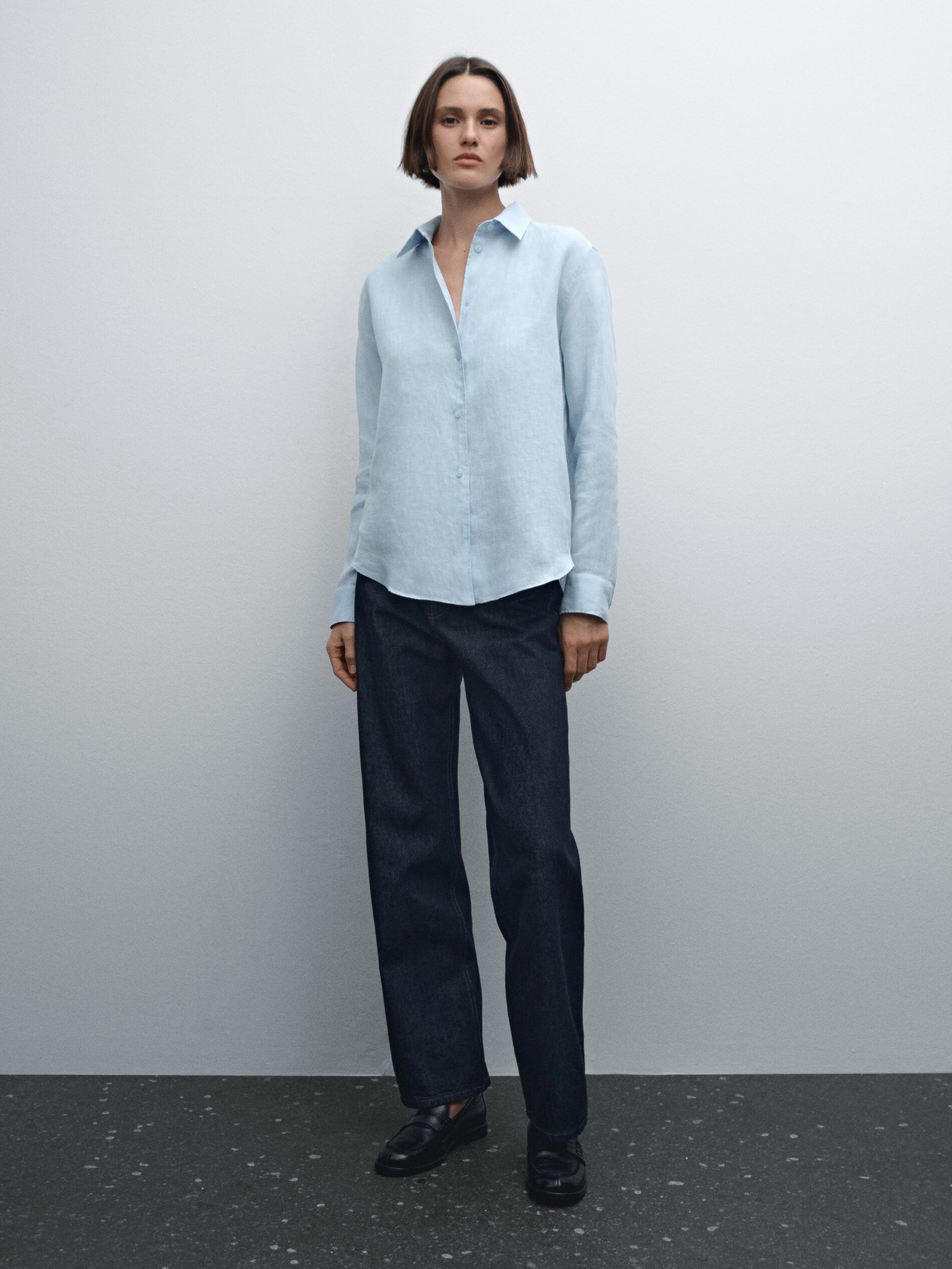 Chemisier Fluide 100 % Lin - Celeste - 36 - Massimo Dutti - Femme