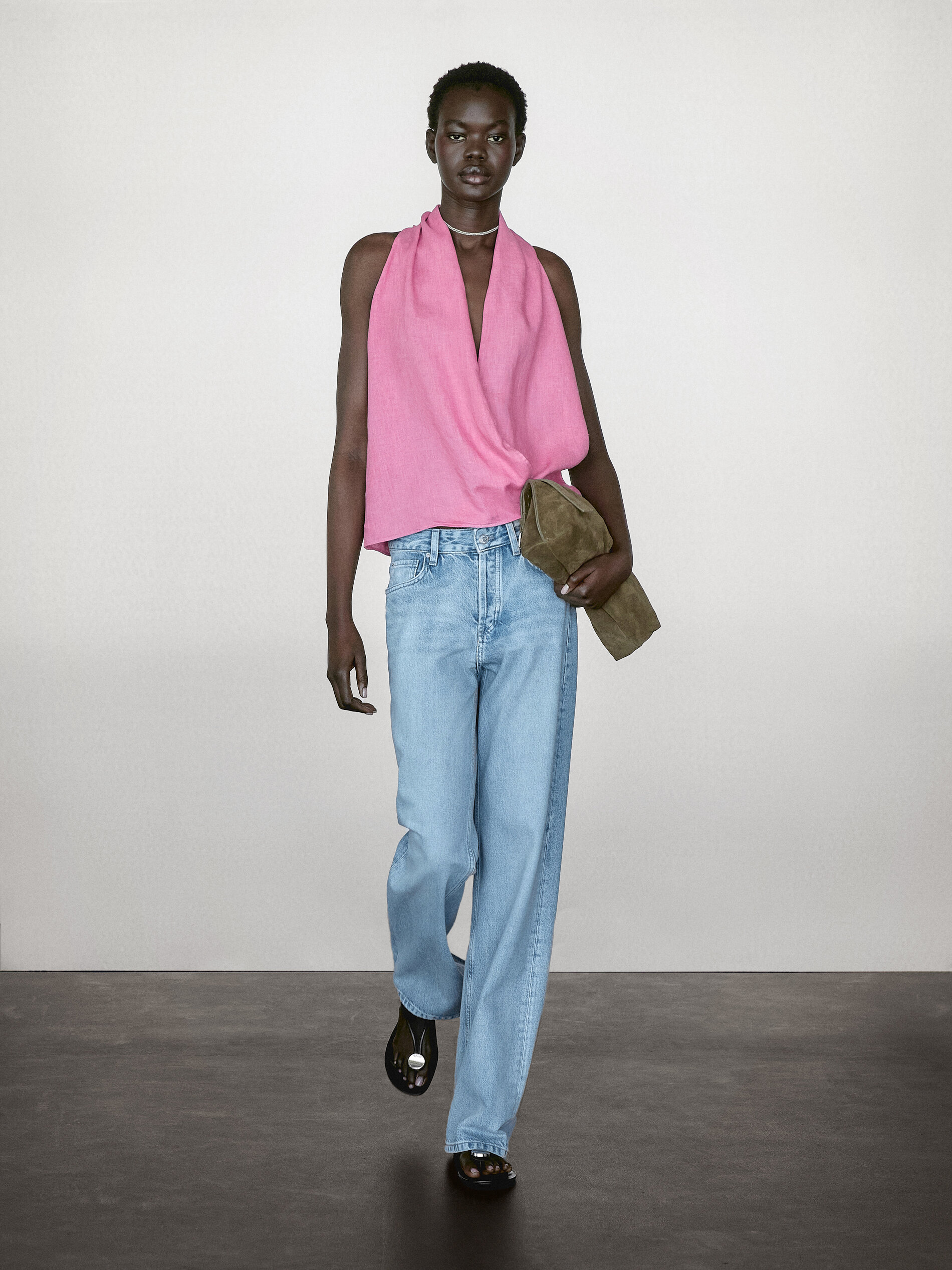 Top Cache-Cœur Lin À Encolure Américaine - Fuchsia - M - Massimo Dutti - Femme